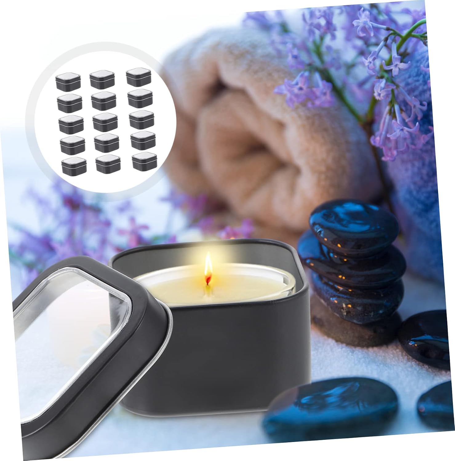 15pc Metal Square Tins with Window Lids Tin Candle Containers for DIY Projects