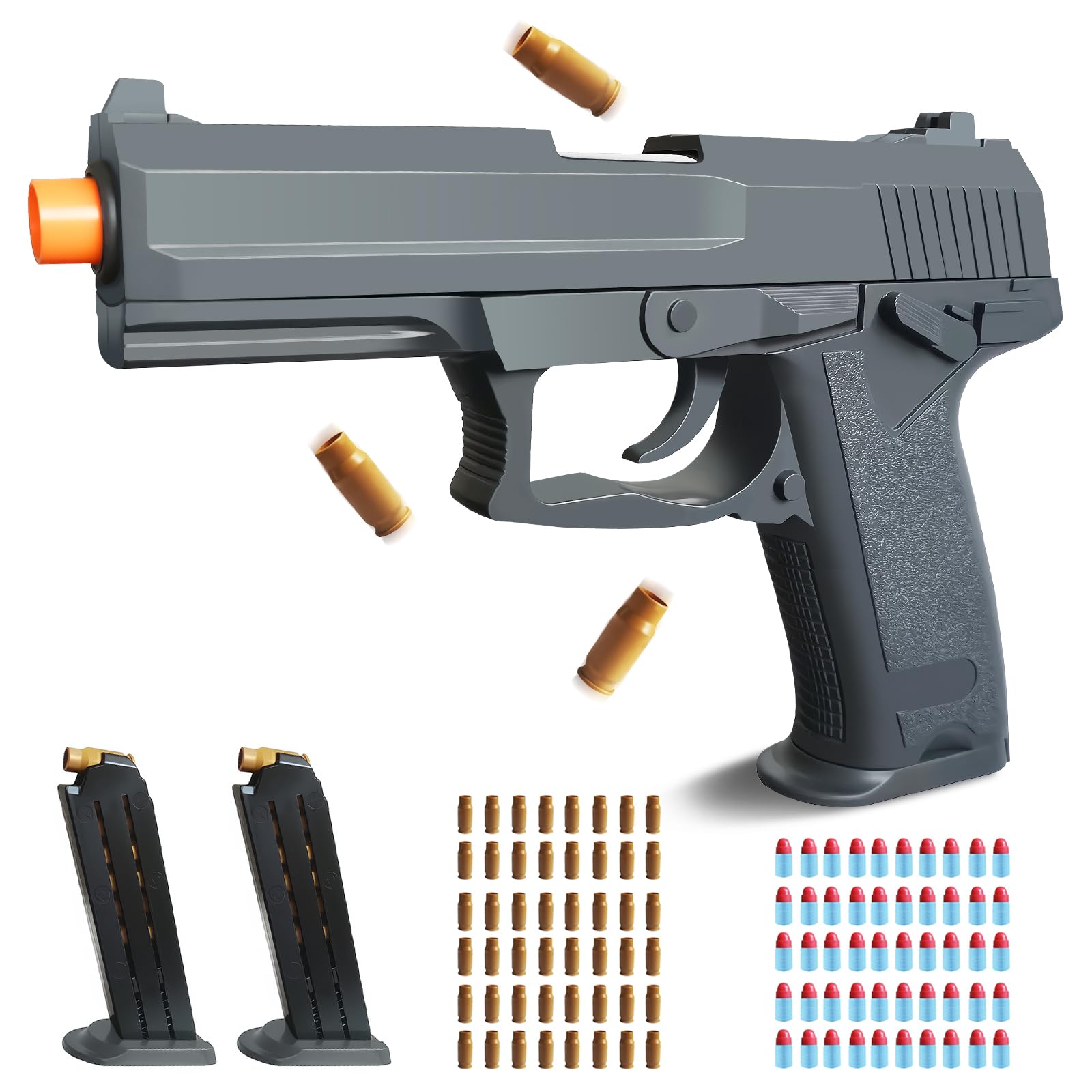 Gray Toy Gun, Soft Bullet Toy Gun Shell Ejecting, Realistic Toy Pistol for Boys, Educational Play Gun Model, Halloween Christmas Birthday Gifts for Boys Kids Adults Age 8+
