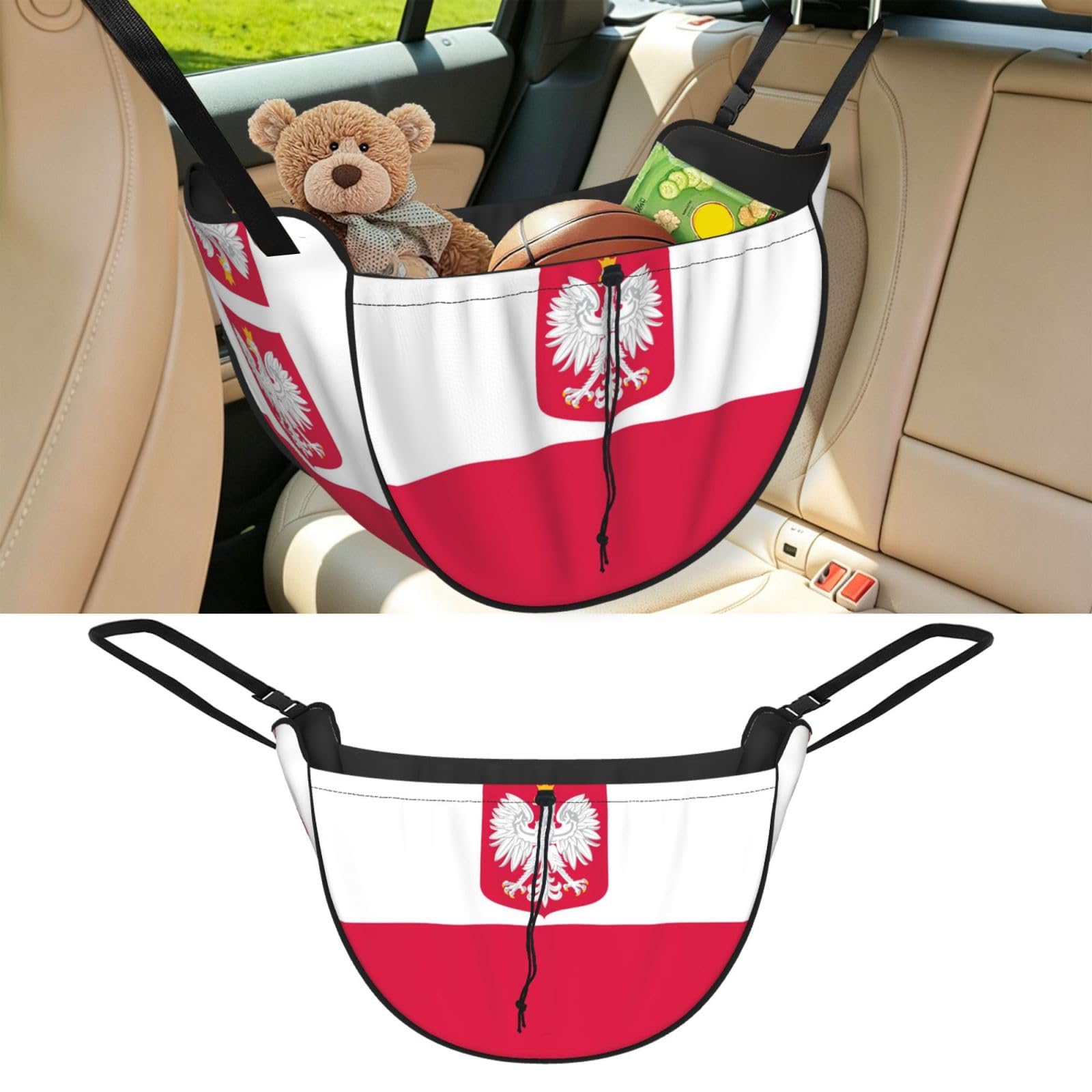 Cntdbu Black Flag Of Poland Car Seat Organizer-Backseat Storage Bag For Travel