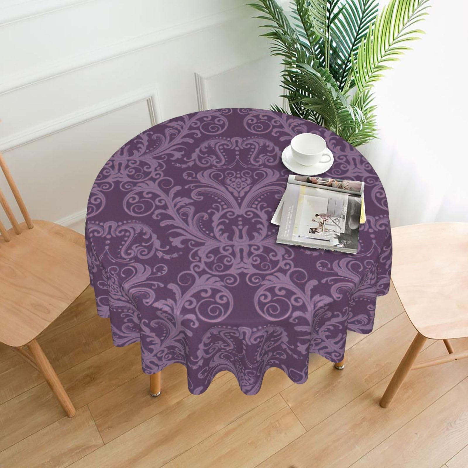 Uusnwaa Purple Print Round Tablecloth 60 Inch, Stain Wrinkle Resistant Washable Polyester Table Cover For Kitchen Party