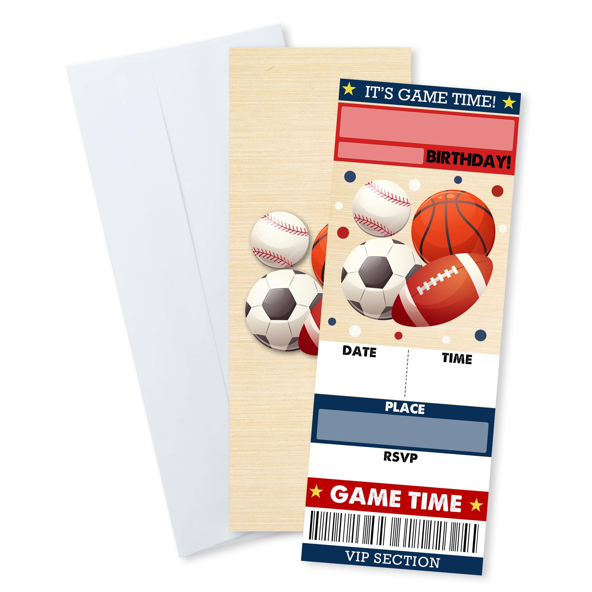 WPBRU Sport Party Birthday Invitations, 20 Pcs Fill In Baseball Basketball Rugby Football Tickets Invites With Envelopes For Boys Girls Teens Birthday