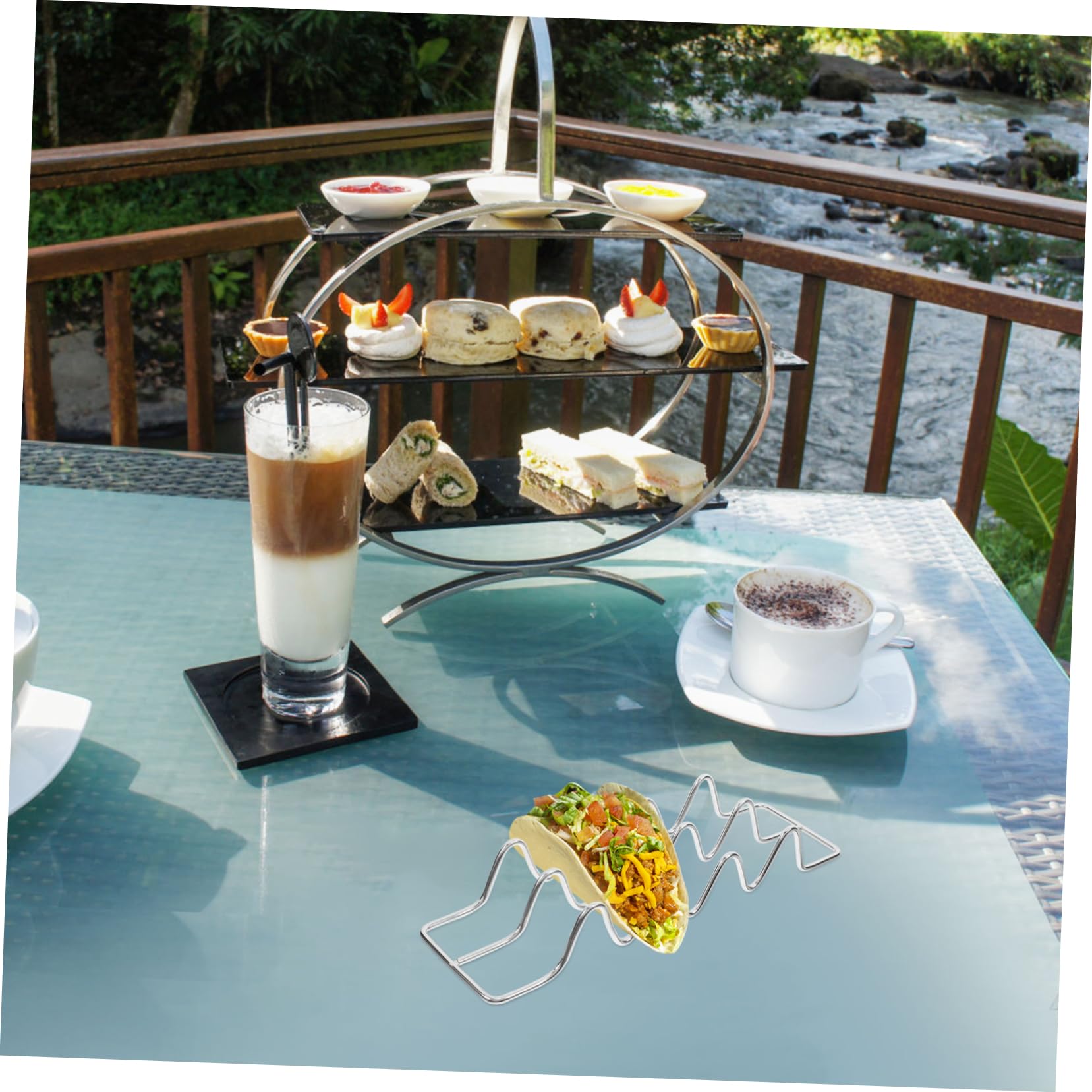 NAMOARLY 2Pcs Stainless Steel Taco Holder Rack with Handle Taco Storage Stand for Tacos Each Dishwasher Safe Taco Container Taco Serving Kit for Home and Restaurant