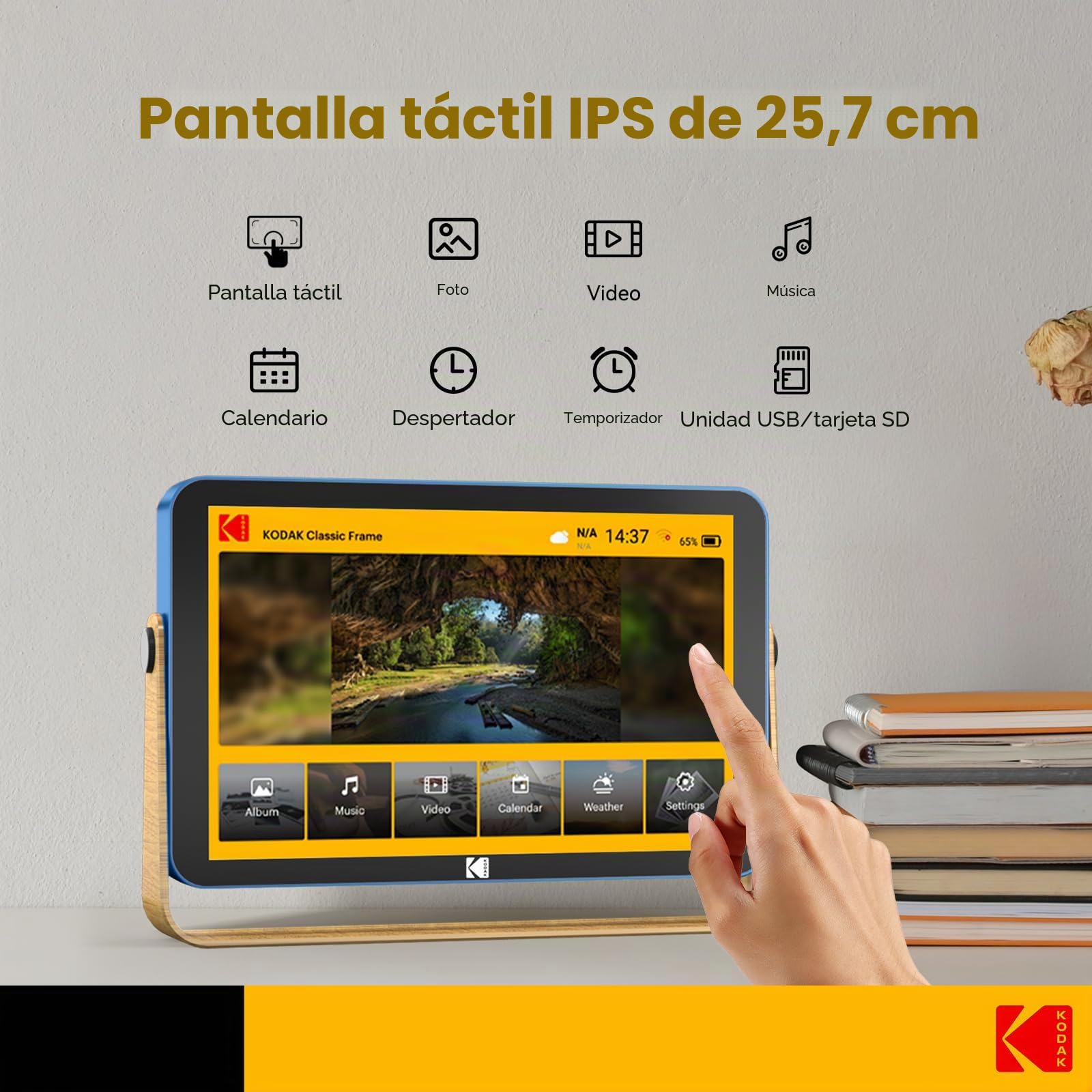 KODAK Marco de Fotos Digital de 10 Pulgadas WiFi Marco Digital con Bateria Recargable, Memoria Integrada de 32GB, HD IPS Touchscreen, Fácil Configuración para Compartir Fotos y Vídeos via USB o App