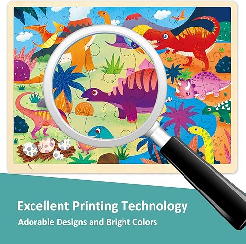 Miniatura 4 de MoinKidz Rompecabezas de 48 piezas para niños de 3 a 5 años, cada pieza es única, rompecabezas de madera de dinosaurio para niños de 3, 4, 5 años,