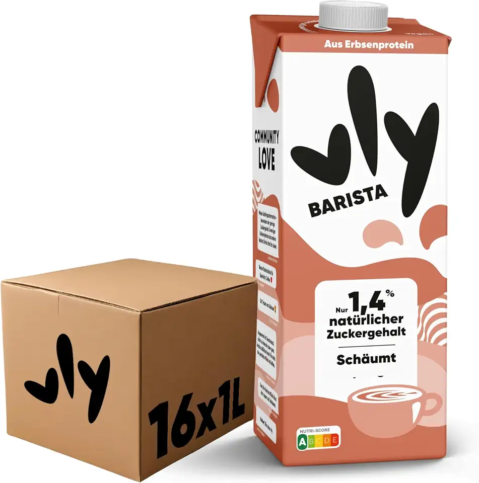 vly - Die cremig leckere Milchalternative aus Erbsen + Calcium | 100% pflanzlich | Vegane Milchalternative BARISTA zum Aufschäumen für Kaffee | Eiweiß & zuckerarm, Erbsenproteindrink Protein Drink