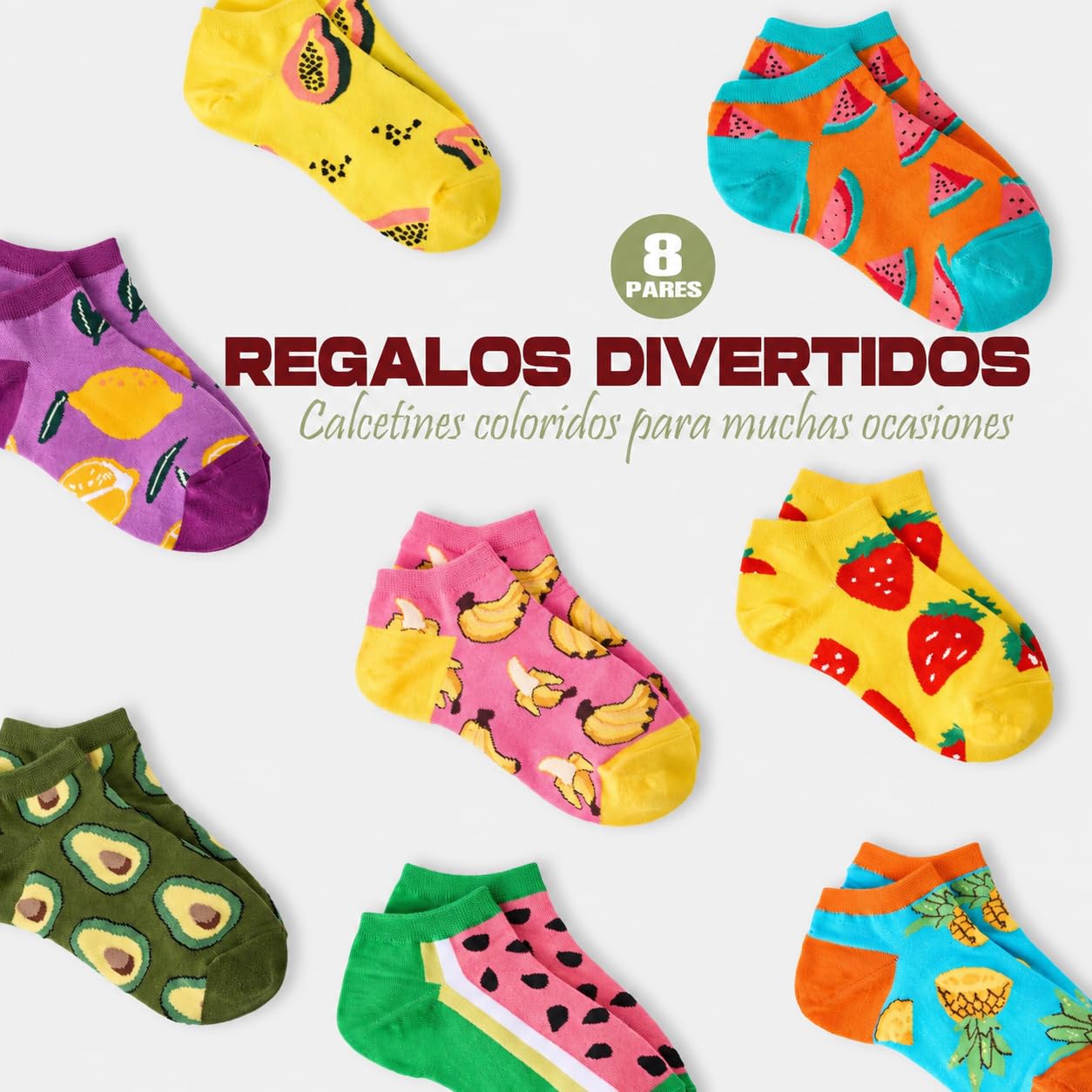 Calcetines Divertidos para Mujeres, 8 Pares Algodón Tobillo, Regalos Únicos