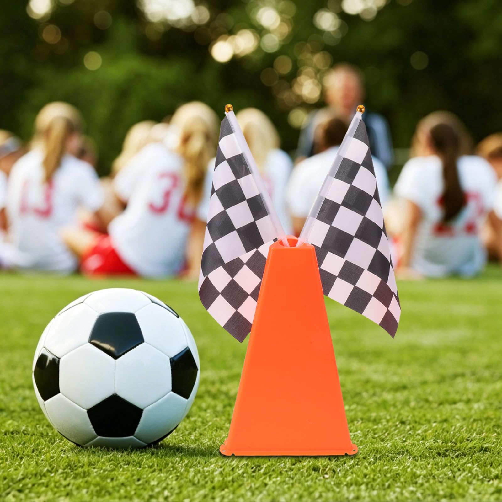 4 Juegos de Mini Conos de tráfico con Banderas a Cuadros de Carreras, Conos de Seguridad Deportivos Naranjas, marcadores de práctica de fútbol y Baloncesto para práctica de conducción