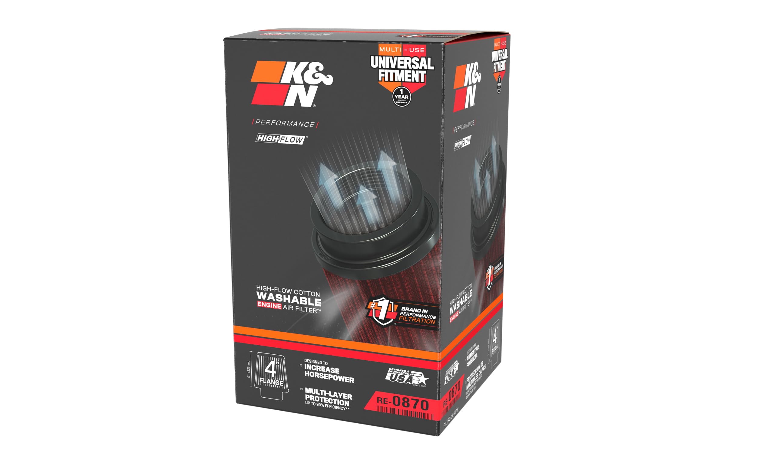 K&N RE-0870 filtro de goma universal Coche y Moto