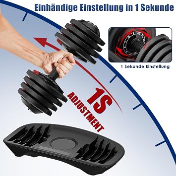 DH FitLife Verstellbare Kurzhantel 18/24 kg 12 Gewichtsstufen 12 in 1 Hantel Einzelhantel oder Hantelset Adjustable Dumbbell für Krafttraining zuhause