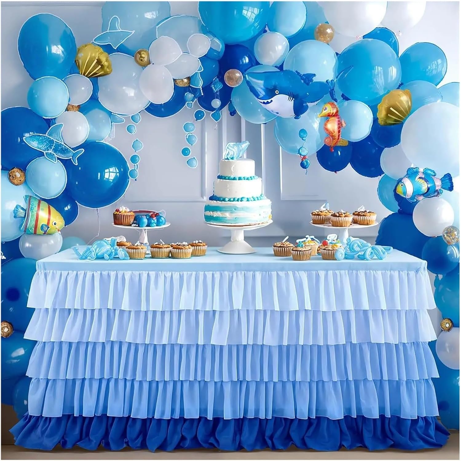 Party Table Skirt， Table Skirt Birthday Party Tutu Table Skirt Wedding Decoration Table Surround Deco Table for Wedding, Birthday, Party, Bar, Prom(Color2,273cmX77cm)