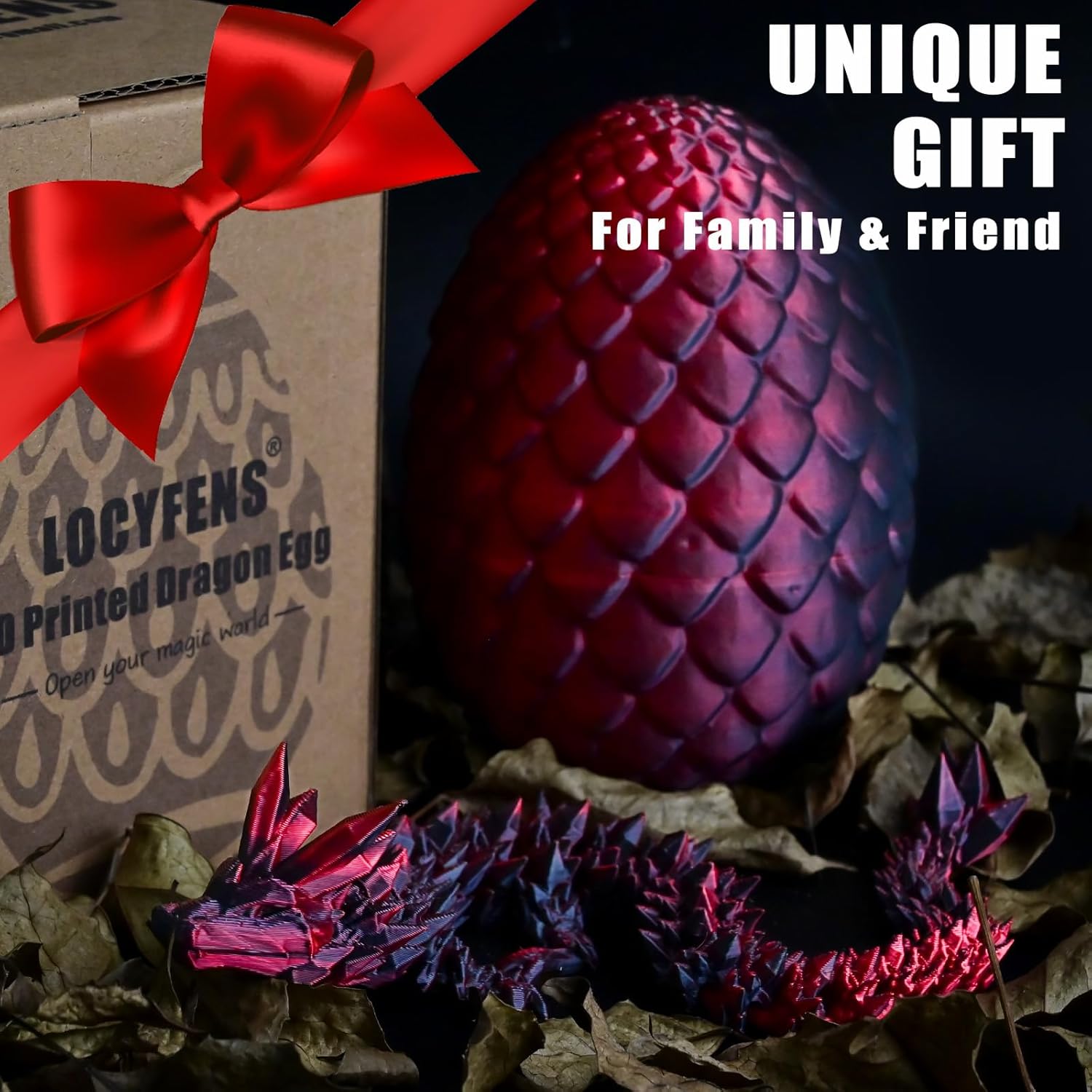 3D Printed Dragon Eggs with Dragon Inside, Articulated 3D Dragon Toys with 3D Dragon Eggs, Crystal Dragon Black Red - Image 5