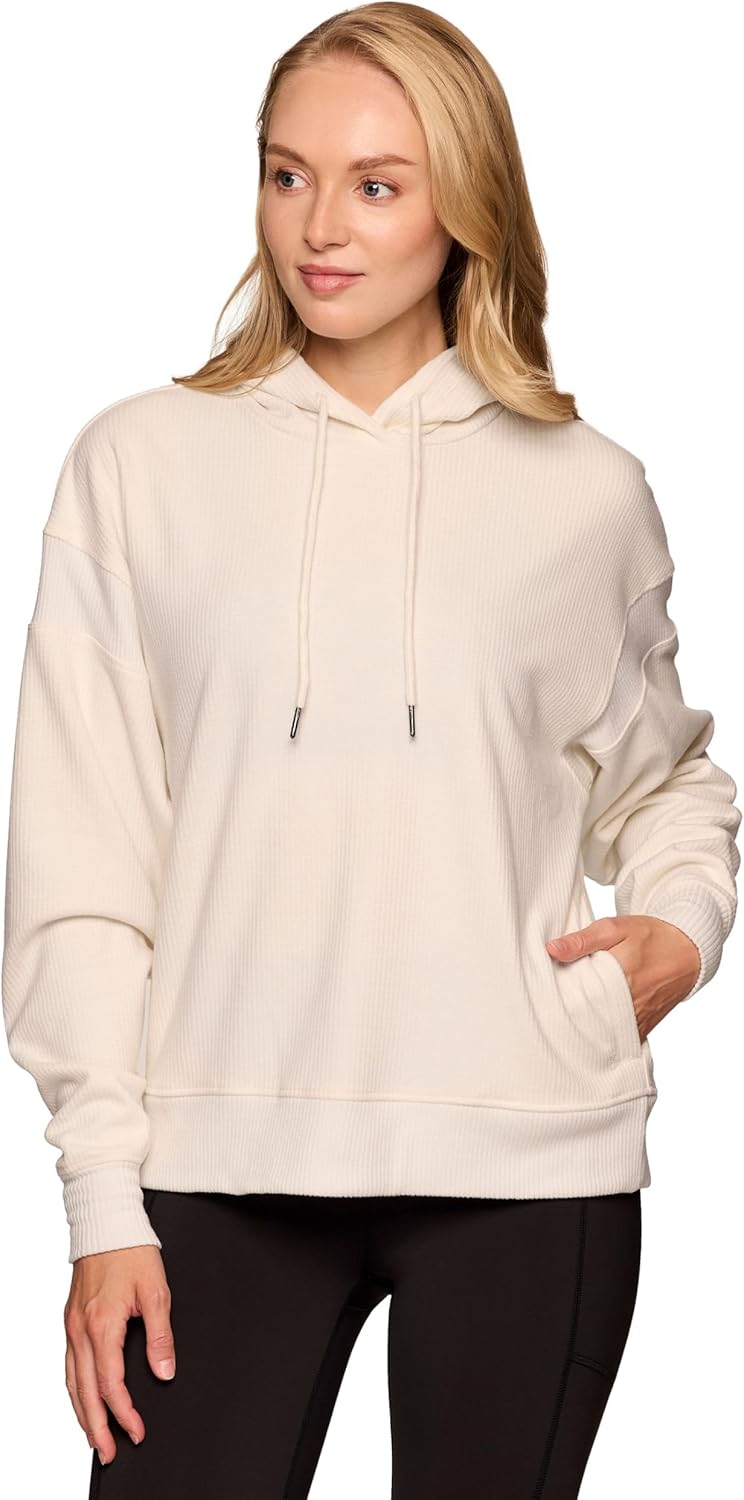 RBX Women's Waffle Knit Hoodie in Regular and Plus Sizes, Midweight Long Sleeve Thermal Relaxed Fit Sweatshirt with Pockets