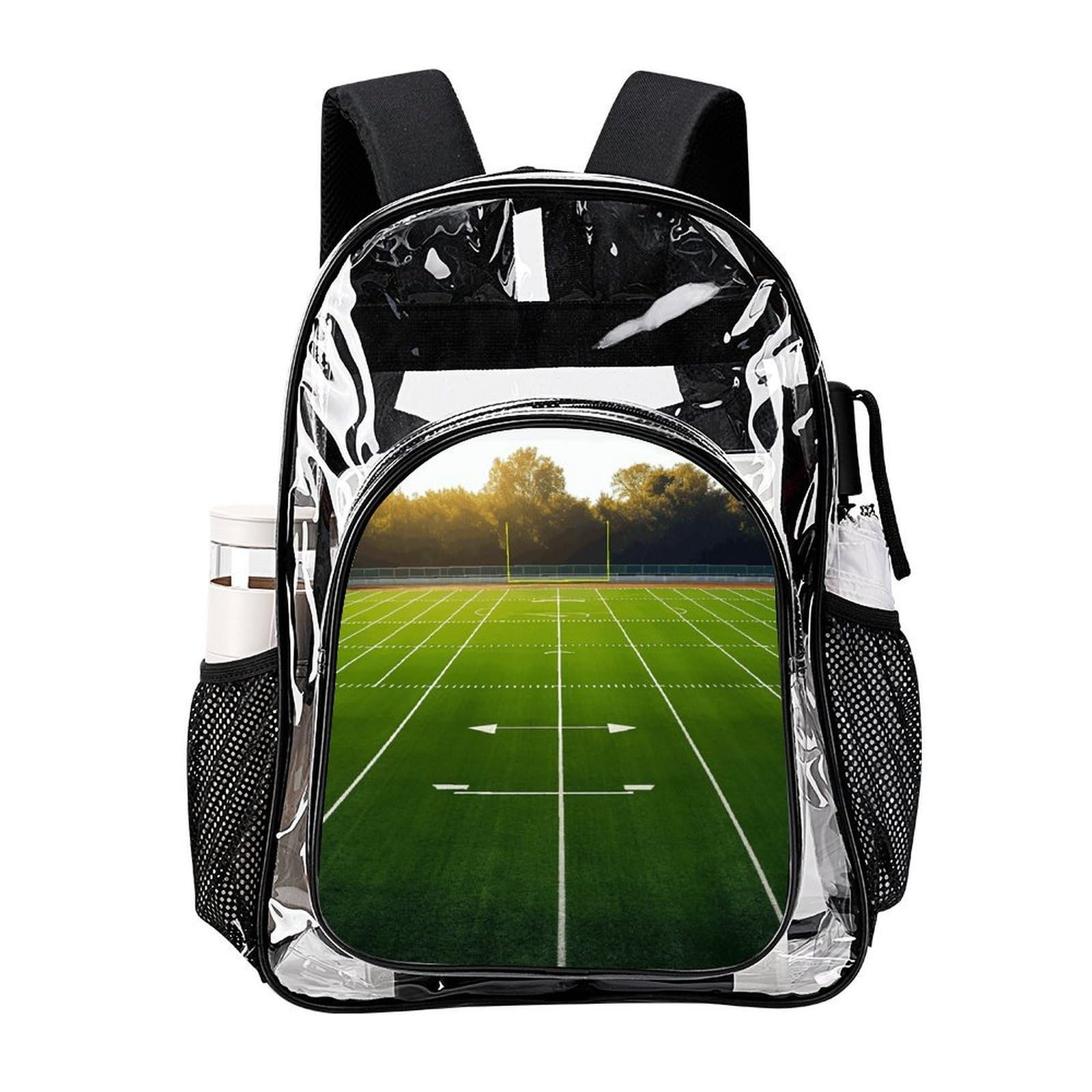 Campo sportivo in verde trasparente zaino grande, zaino trasparente in PVC trasparente per sicurezza, lavoro, viaggi, stadio
