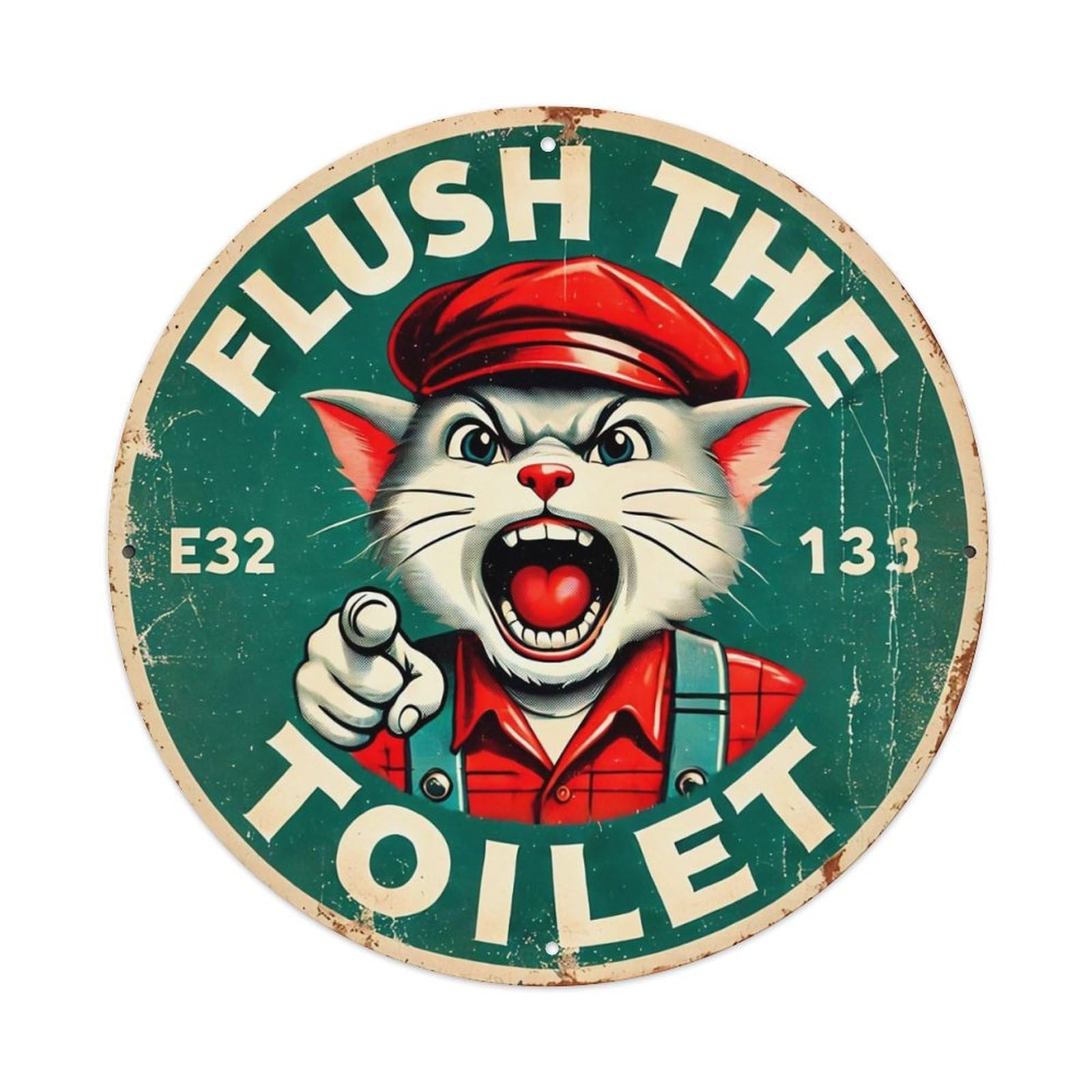Flush The Toilet Cat Sign Vintage Round Tin Sign Retro Metal Wall Decor Metal Poster, Home Bar Garage Cafe Wall Art Decoration 8x8Inches