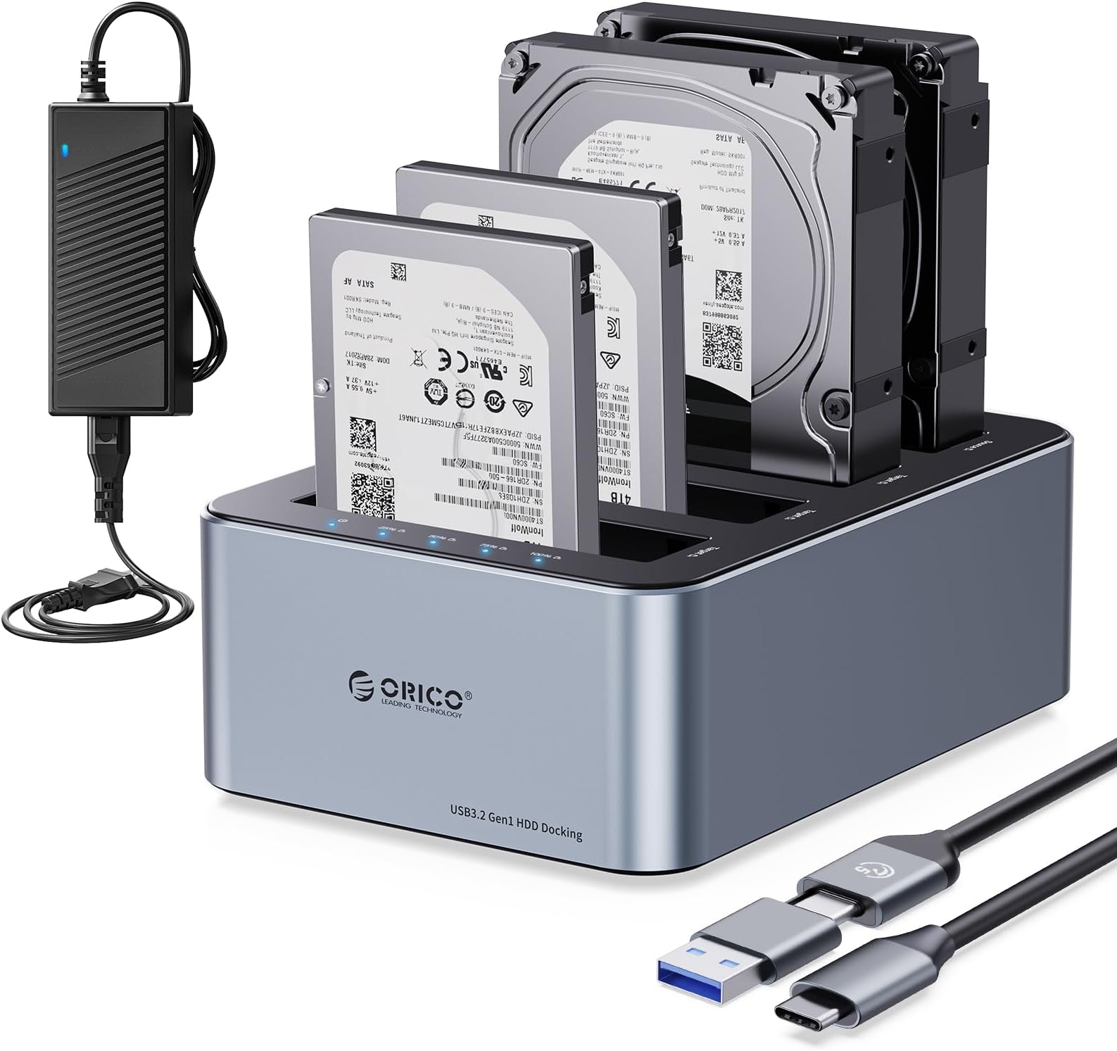 ORICOHard Drive Docking Station 4 Bay Aluminum Hard Drive Duplicator with Offline Cloner Function USB 3.2 Gen 1 for 2.5''/3.5'' SSD HDD Up to 80TB(6646C3-C)