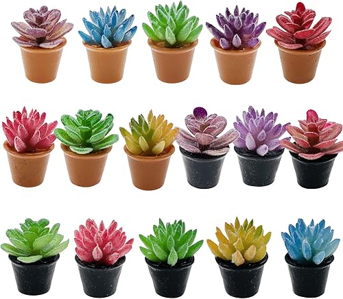 Miniatura 1 de Cayway Planta de casa de muñecas en miniatura, 16 piezas, planta artificial, modelo de bonsái, mini maceta, casa de muñecas falsas para decoración