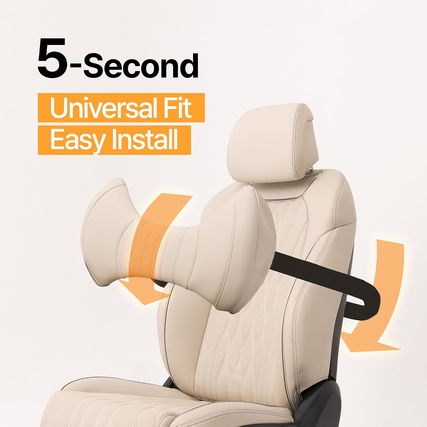 AIMBAN Car Lumbar Support Cushion for Driver Seat, Ergonomic Lower Back Pillow with Slim Side Support, Premium Leatherette, Universal Fit, Easy Band Installation (Vanilla Beige)