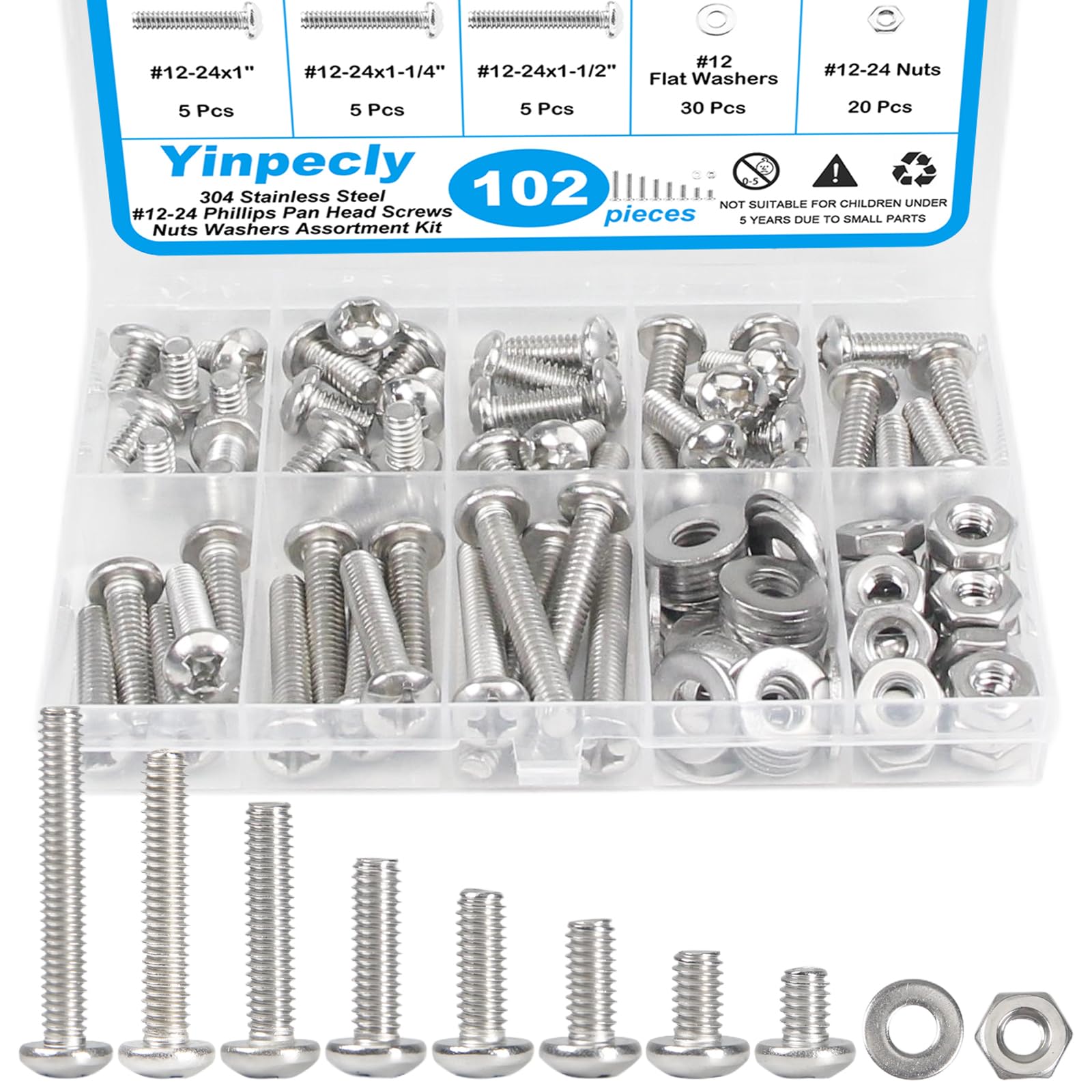 140pcs #10-24 Machine Screws, Nuts & Washers Kit -10