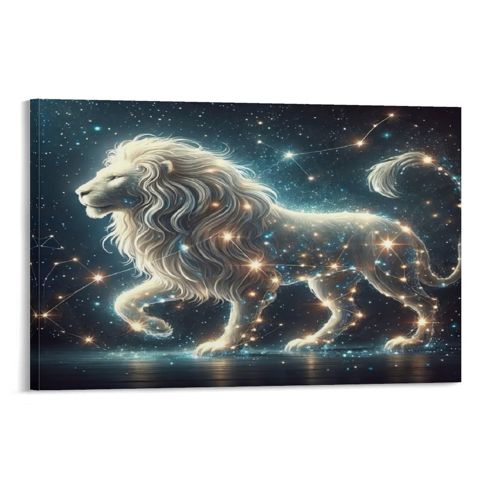 CPLVKWRQJ Starry Lion Astrology Single Glowing Starry Celestial Lion Illustration Canvas Wall Art - Nursery Canvas Wall Hanging Space Saving Ready to Hang Decor 12x18inch(30x45cm)