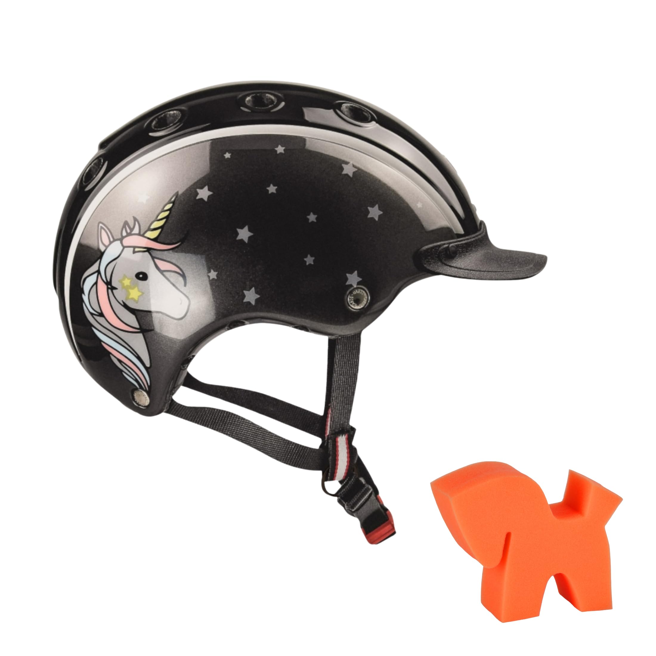 Casco Kinder REIT-, Fahrrad- und Shihelm NORI Einhorn schwarz/grau