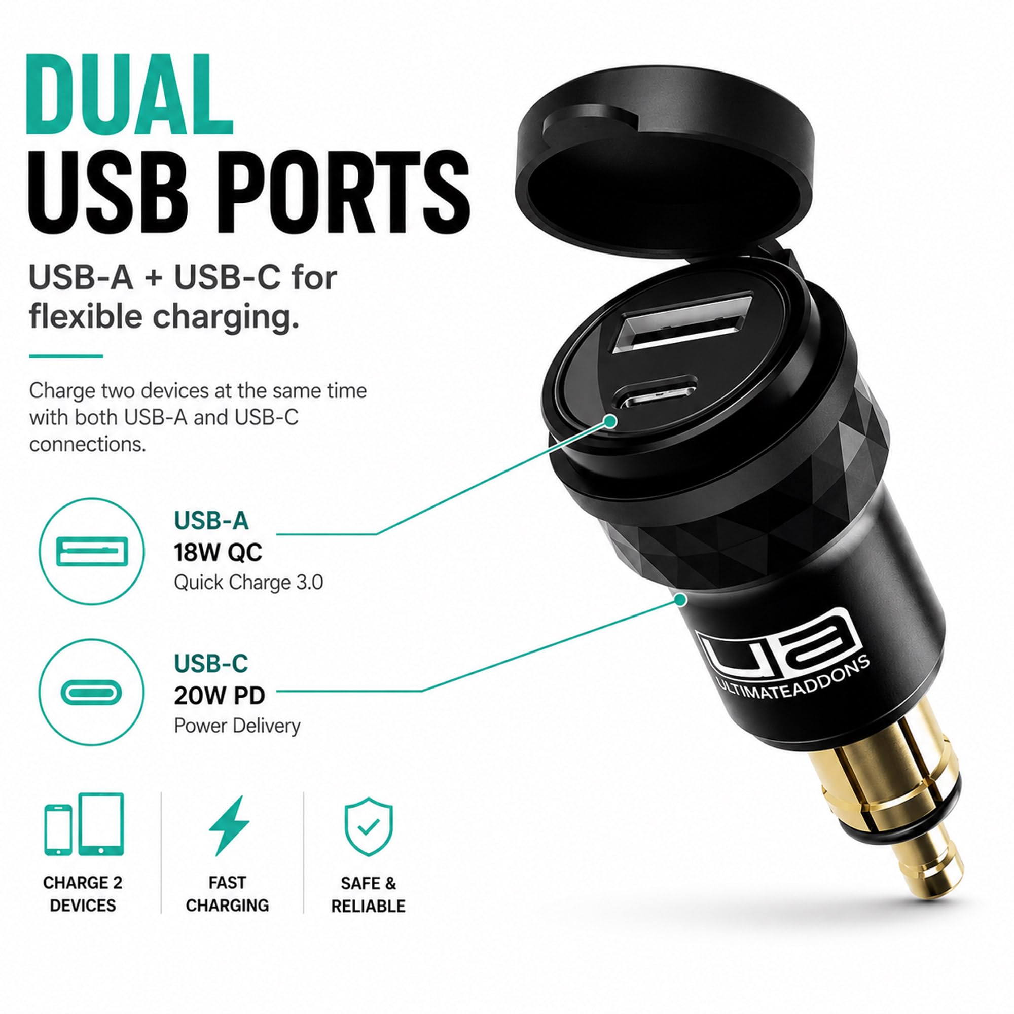 Ultimateaddons Din Hella Auxilliary Socket Dual Caricabatterie con USB e Tipo C