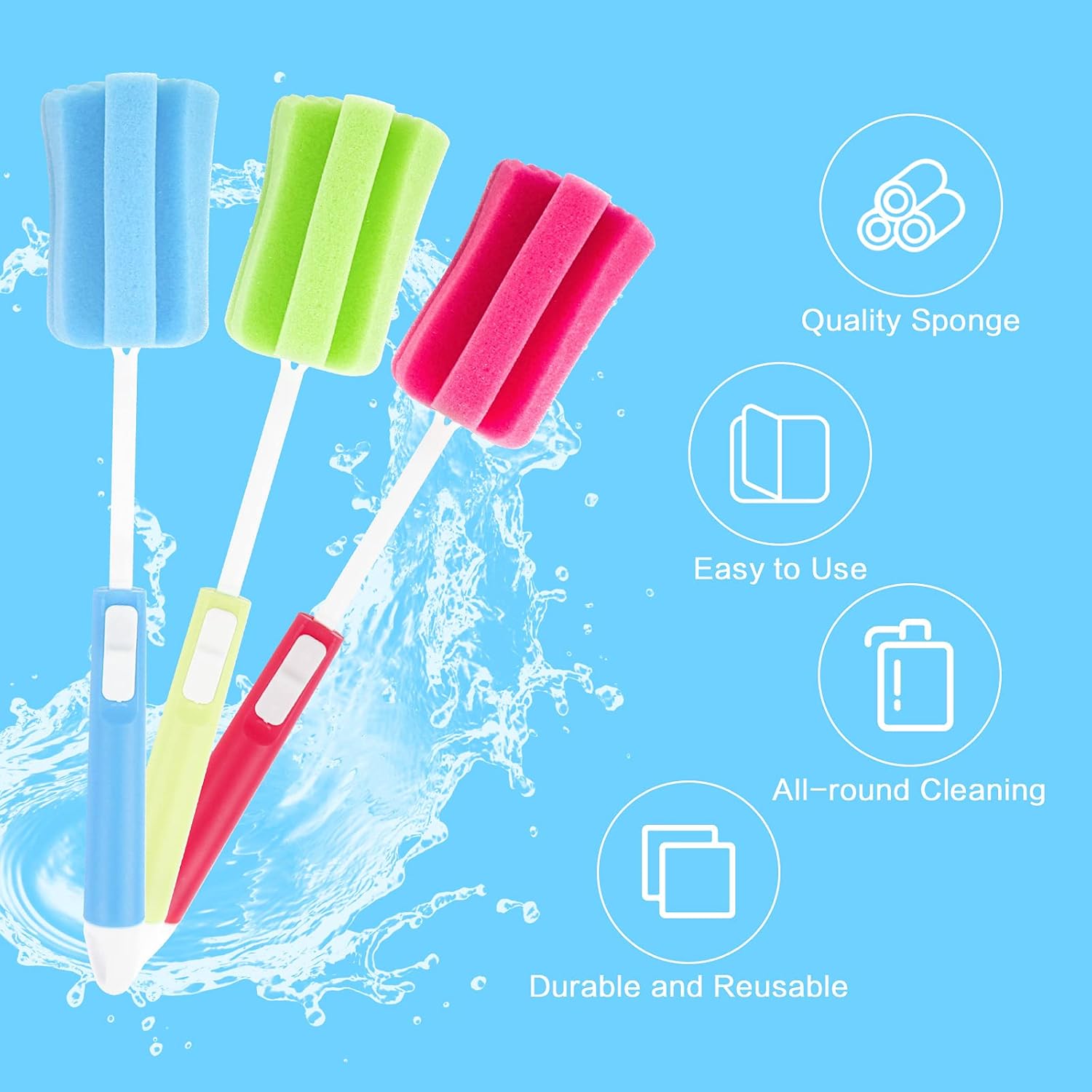 Bottle Sponge Brush 6 Pcs Foam Cleaning Brush Adjustable Sponge Bottle Brush for Bottle Wine Jug Thermos Bottle Wine (Red Blue Green) - Image 5
