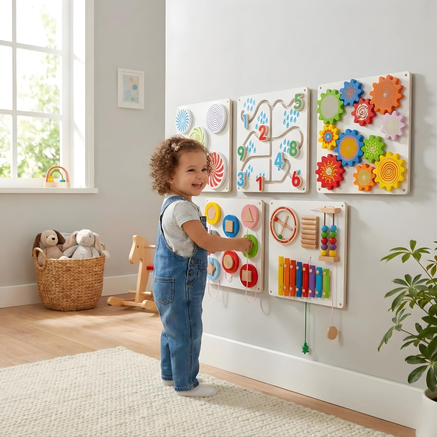 Montessori Wall Activity Sensory Learning Board Panel Busy Board (Set of 5) for Toddlers 1–4 Years |Wooden Educational Wall Toys for Nursery & Playroom-image-11