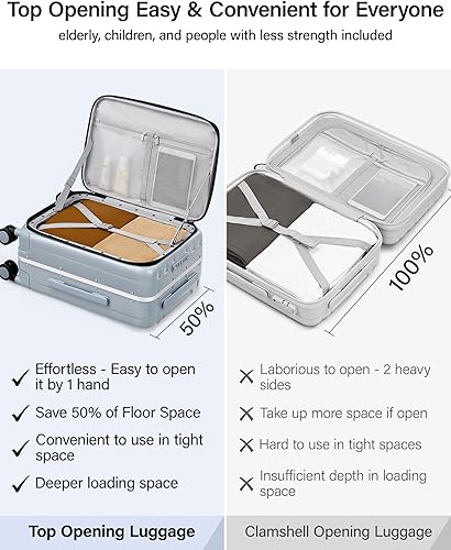 Vista 2 de Hanke Maleta de mano de 16, 20, 24, 26 pulgadas, parte superior de equipaje, marco de aluminio abierto, maletas con ruedas, equipaje de viaje