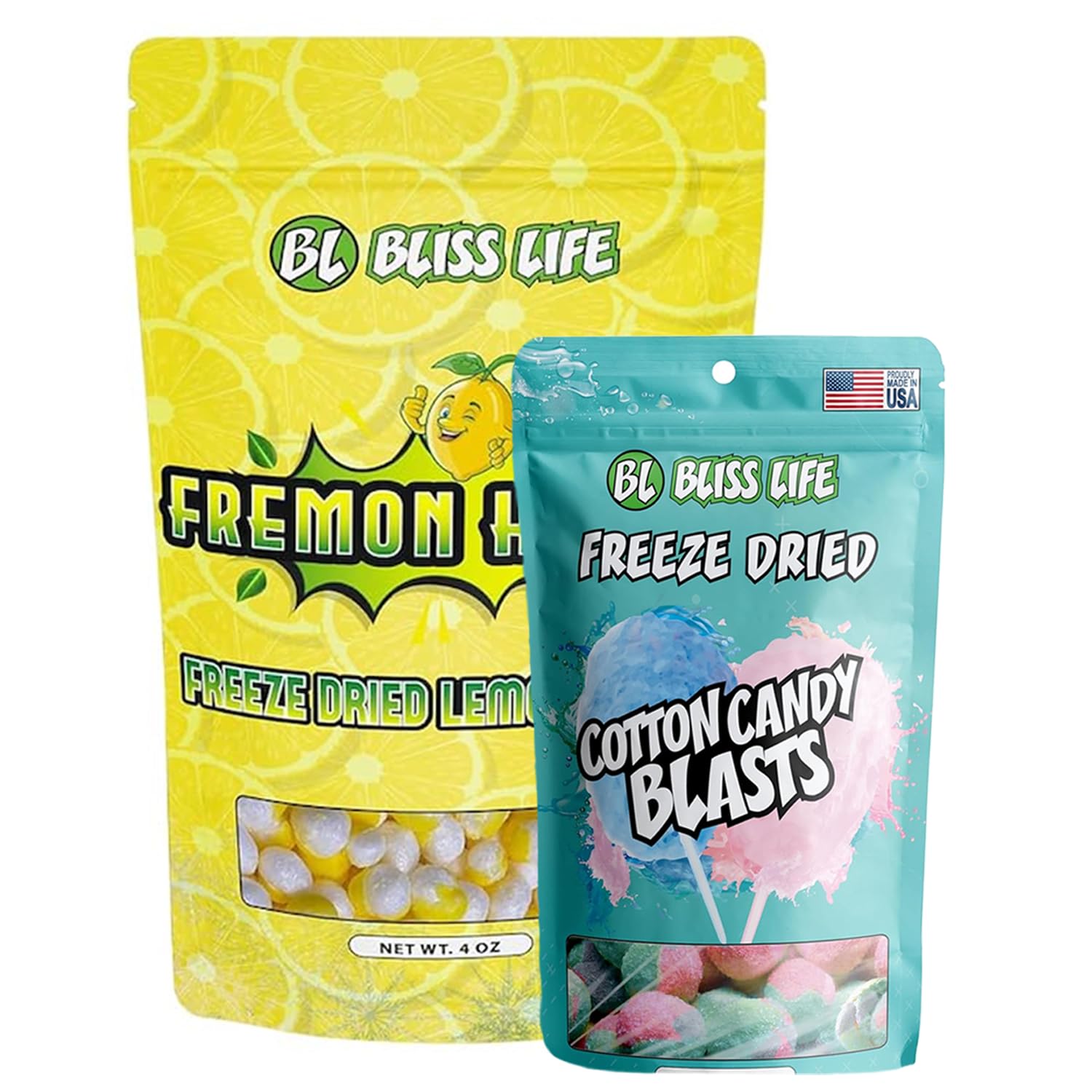 Bliss Life Freeze Dried Cotton Candy 1.5oz & Fremon Head 4oz Bundle, ASMR, TikTok, Sour & Sweet Fusion, Freeze Dried Sour Candy, Trendy Snack