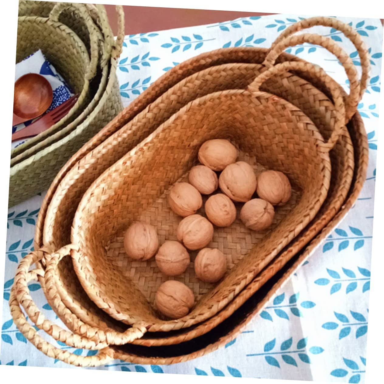 BESPORTBLE 3stücke Handgefertigter Rattan Snackkorb Mittelgroße Aufbewahrungsbox Für Familie Picknick Obst Und Blumen Natürliches Design Für Gemütliches Zuhause