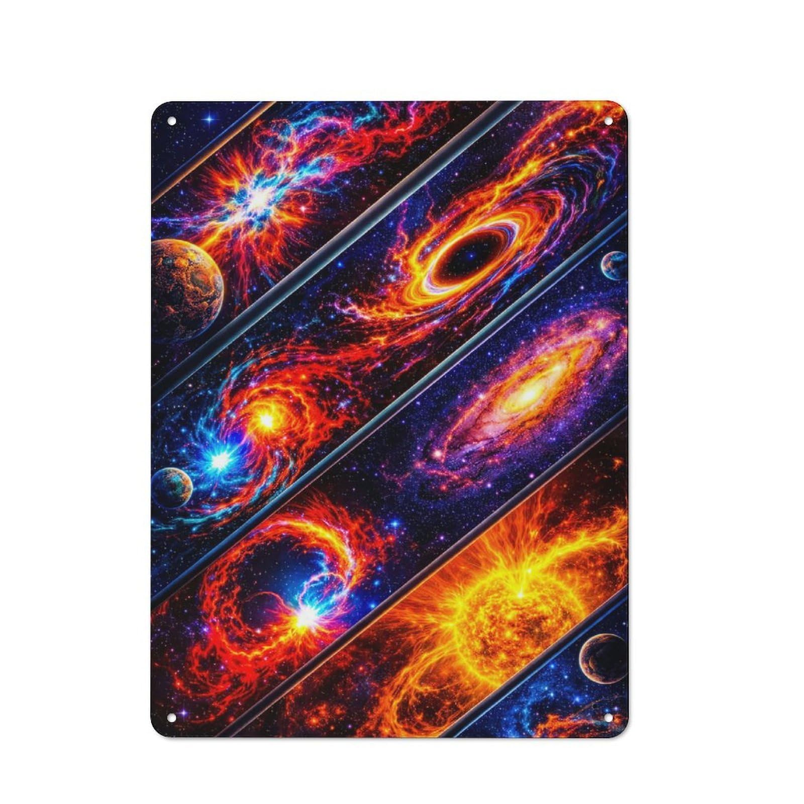 Metal Plaque with Cosmic Nebula And Galaxies Design 40x30cm, Rustic Cafe Wall Decor for Restaurant, Kitchen, Counter Or Breakfast Nook