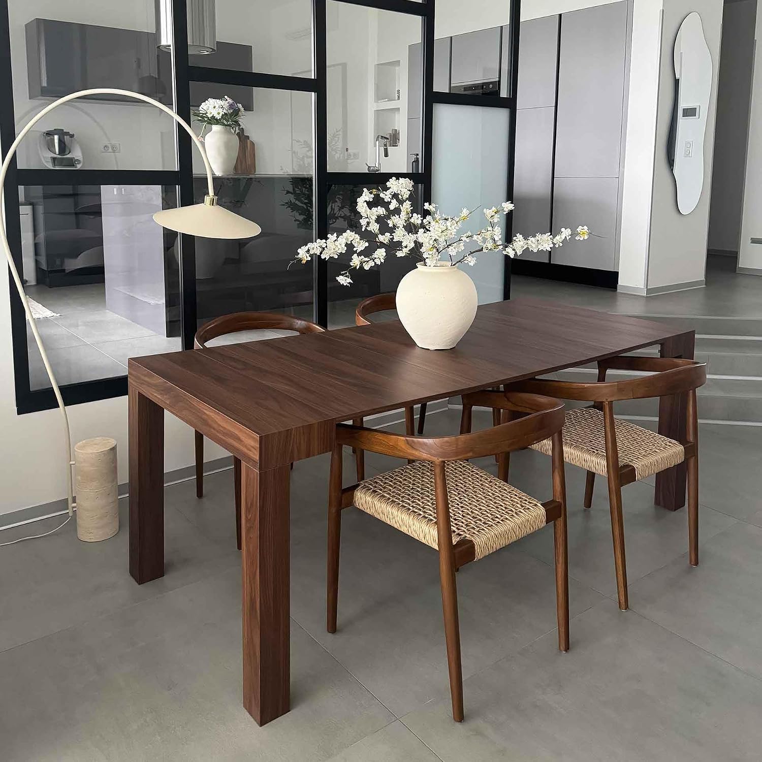 Mobili Fiver, First, Extendable Console Table 17.7(120) x35.4 in, Walnut, for 4-14 People, Space Saving Dining Table for Kitchen and Living Room, Italian Furniture