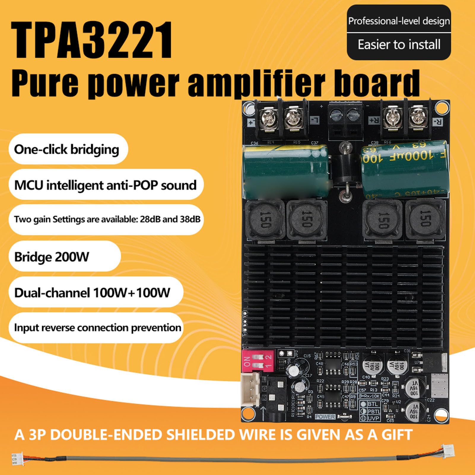 Sxhlseller TPA3221 Post Stage-Verstärkerplatine, 2 x 100 W oder 200 W PBTL Subwoofer-Modul mit Verdicktem Kühlkörper, Mehreren Sicherheitsschutzmechanismen