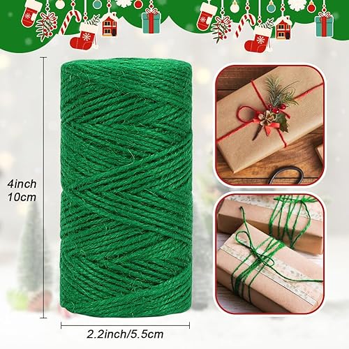Miniatura 3 de Vivifying - Cuerda de Navidad de 328 pies x 3 rollos, 2 mm, color rojo, verde, marrón, de yute, para envolver regalos y manualidades DIY, cuerda