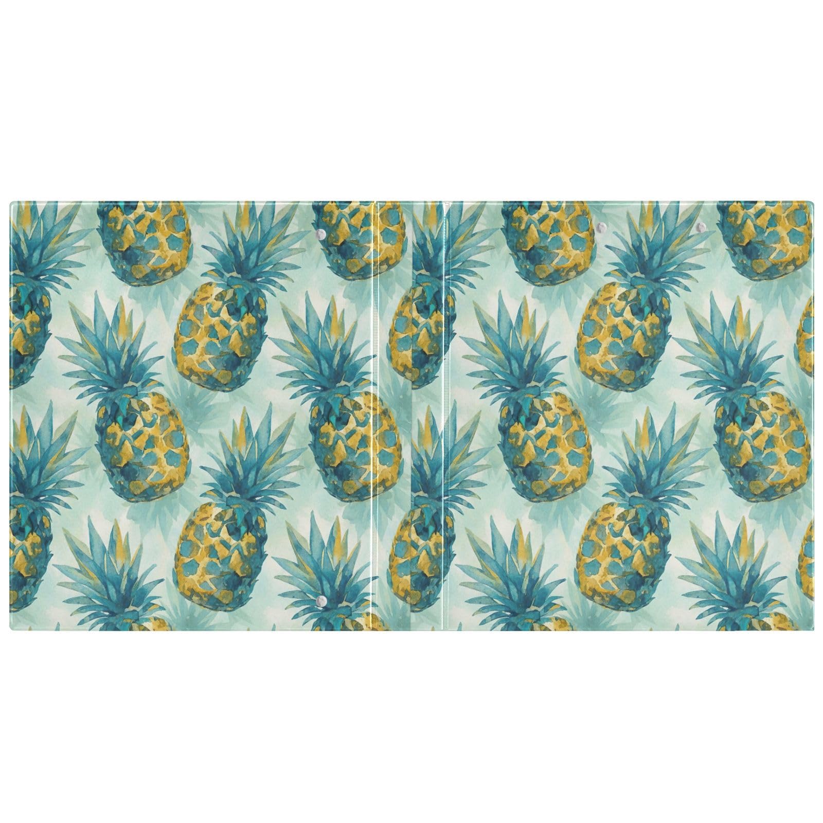 Raccoglitore a 3 anelli, con tasche, motivo ananas tropicale, colore foglia di tè, confezione da 2