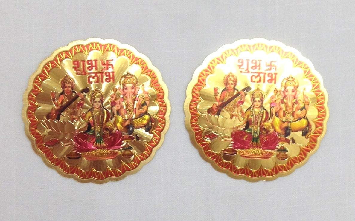 N R Creations Gold Plated Laxmi Ganesh Saraswati - Window Stickers - Diwali Special - medium - Pack of 2 - S 50/51/52