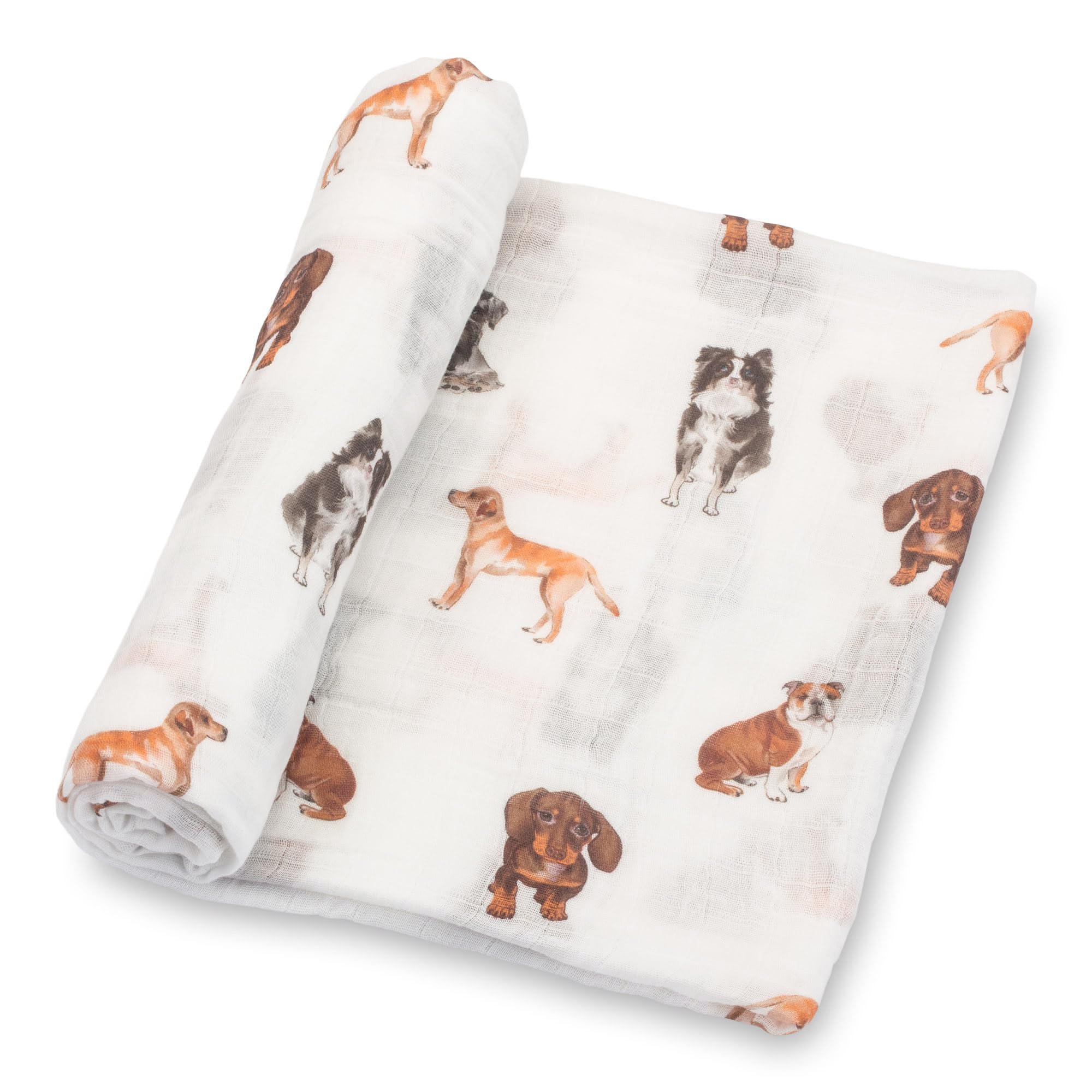 LollyBanks Manta para envolver, 100 % muselina de algodón, manta neutra de 47 x 47 pulgadas, manta de bebé para niños y niñas, artículos esenciales para bebés, lista de regalos (estampado de perros)