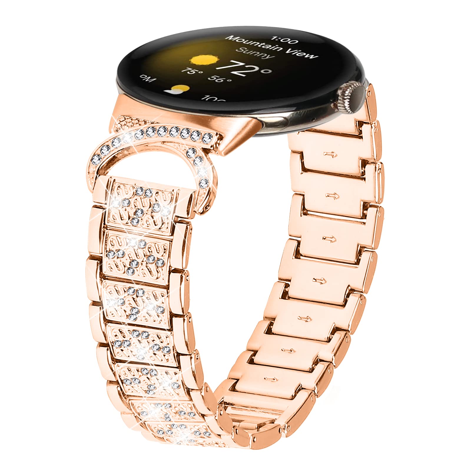 FitTurn Jewelry Bling Bands for Google Pixel Watch 3 41mm/Pixel Watch 2/Pixel Band for Women Men, Replacement Cow Horn Design Diamond Rhinestone Bracelet Metal Strap With adjustment tool for Google Pixel Watch 3 41mm/Pixel 2 Smartwatch