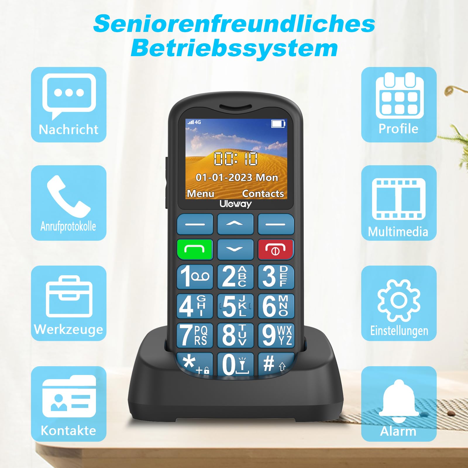 uleway 4G Seniorenhandy ohne Vertrag, Großtasten Handy, einfach Bedienung