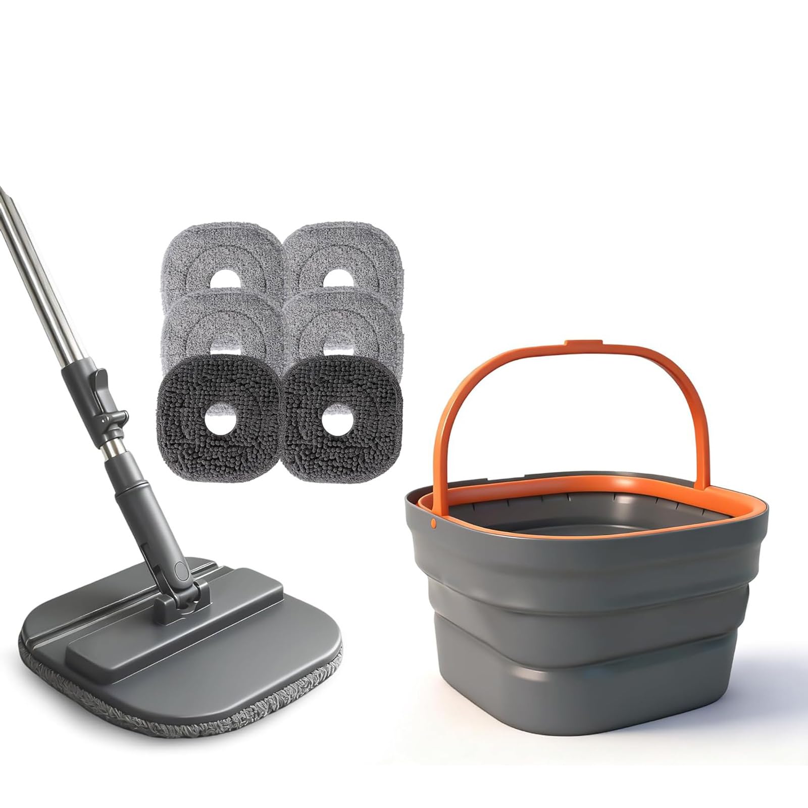 Juego de limpieza de suelo de microfibra multiusos con mango de metal y 6 recambios lavables a máquina para uso doméstico, estructura de cubo de fregona deslizante