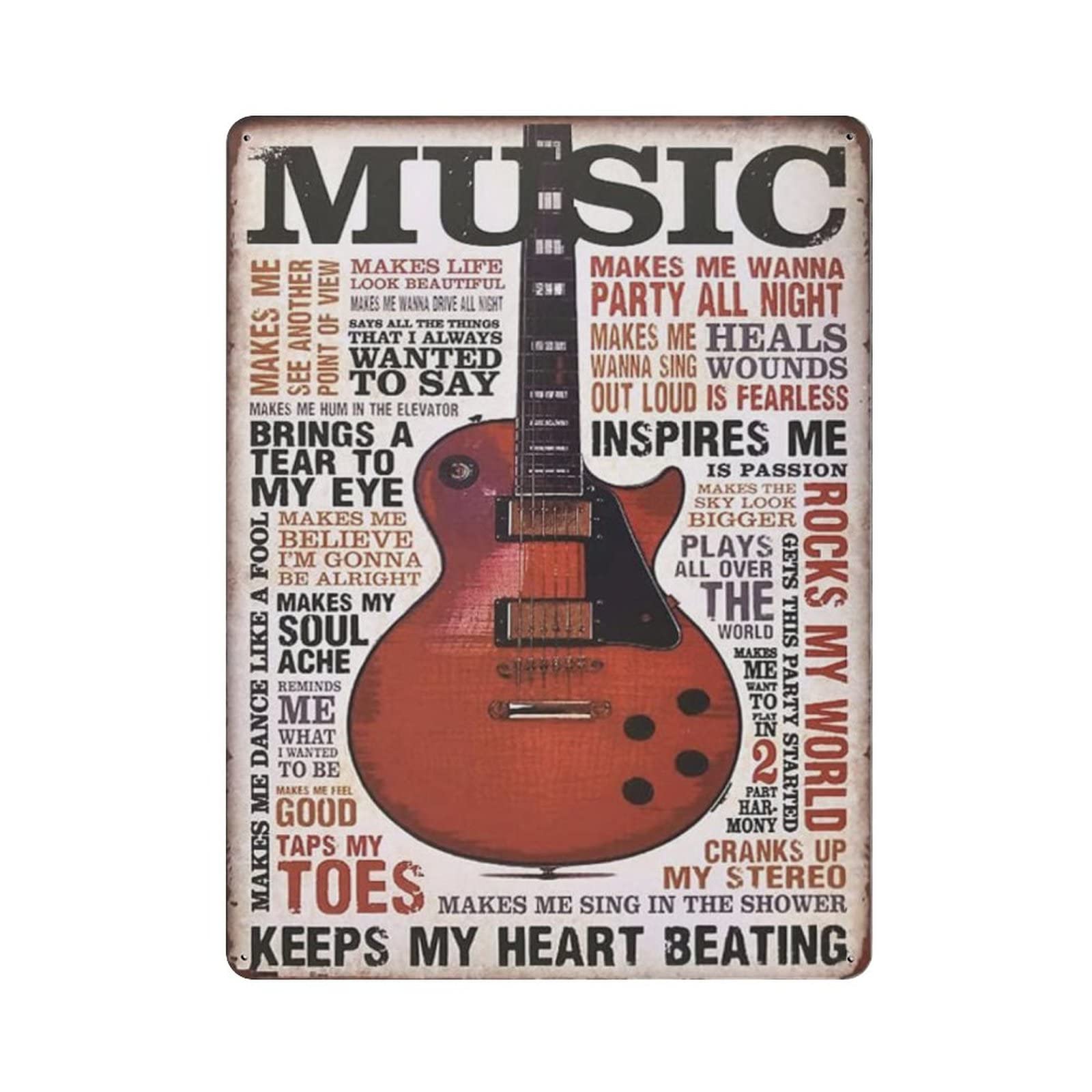 AOOEDM Guitar Music Vintage Tin Sign Metal Tin Signs for Man Cave Funny Art Wall Plaque Kitchen Bar Pub Coffee Shop Wall Decor