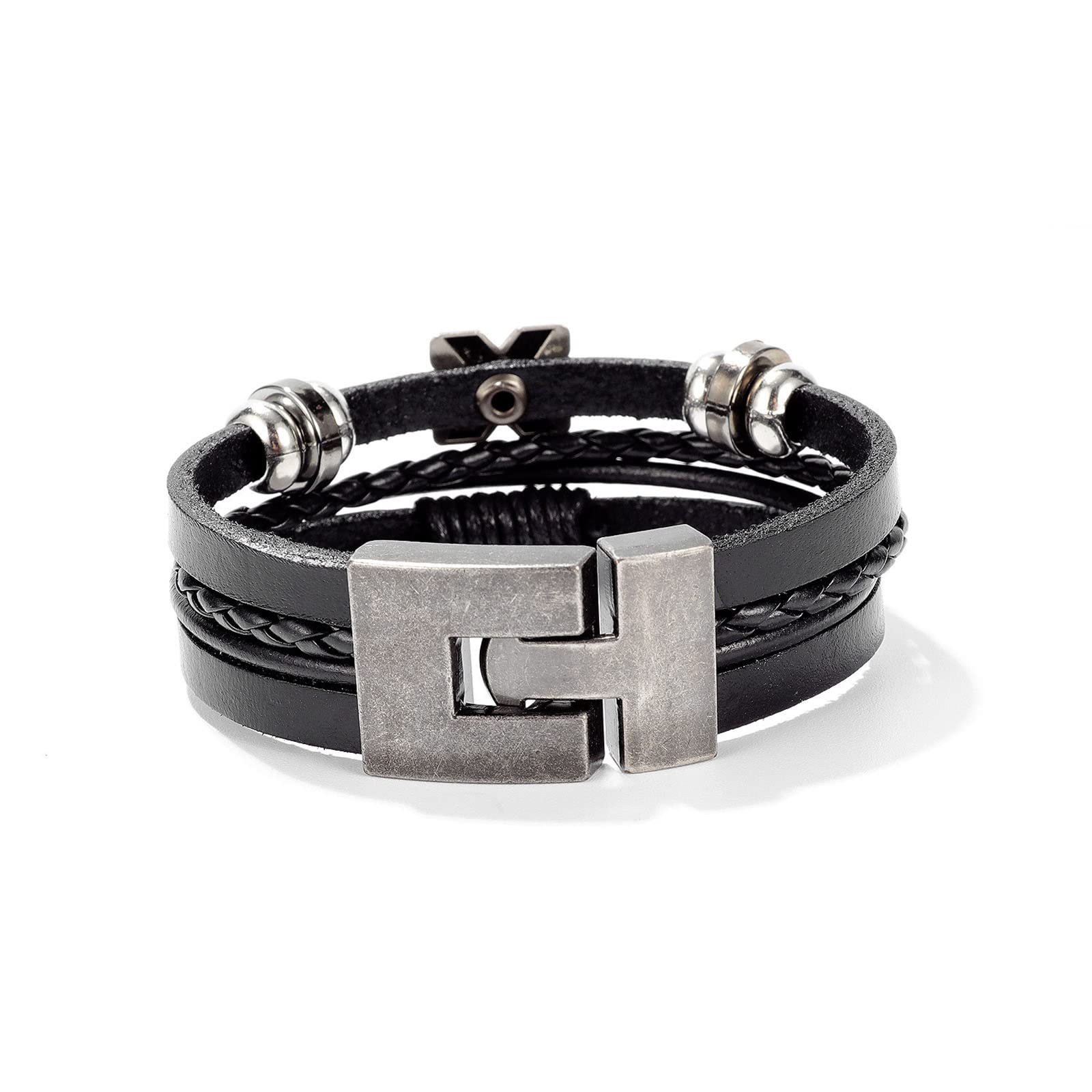 Pulsera de Hombre Pulsera de Cuero Pulsera de Acero Inoxidable Pulsera Trenzada Pulsera de Cuero Trenzada Multicapa Vintage en Forma de X