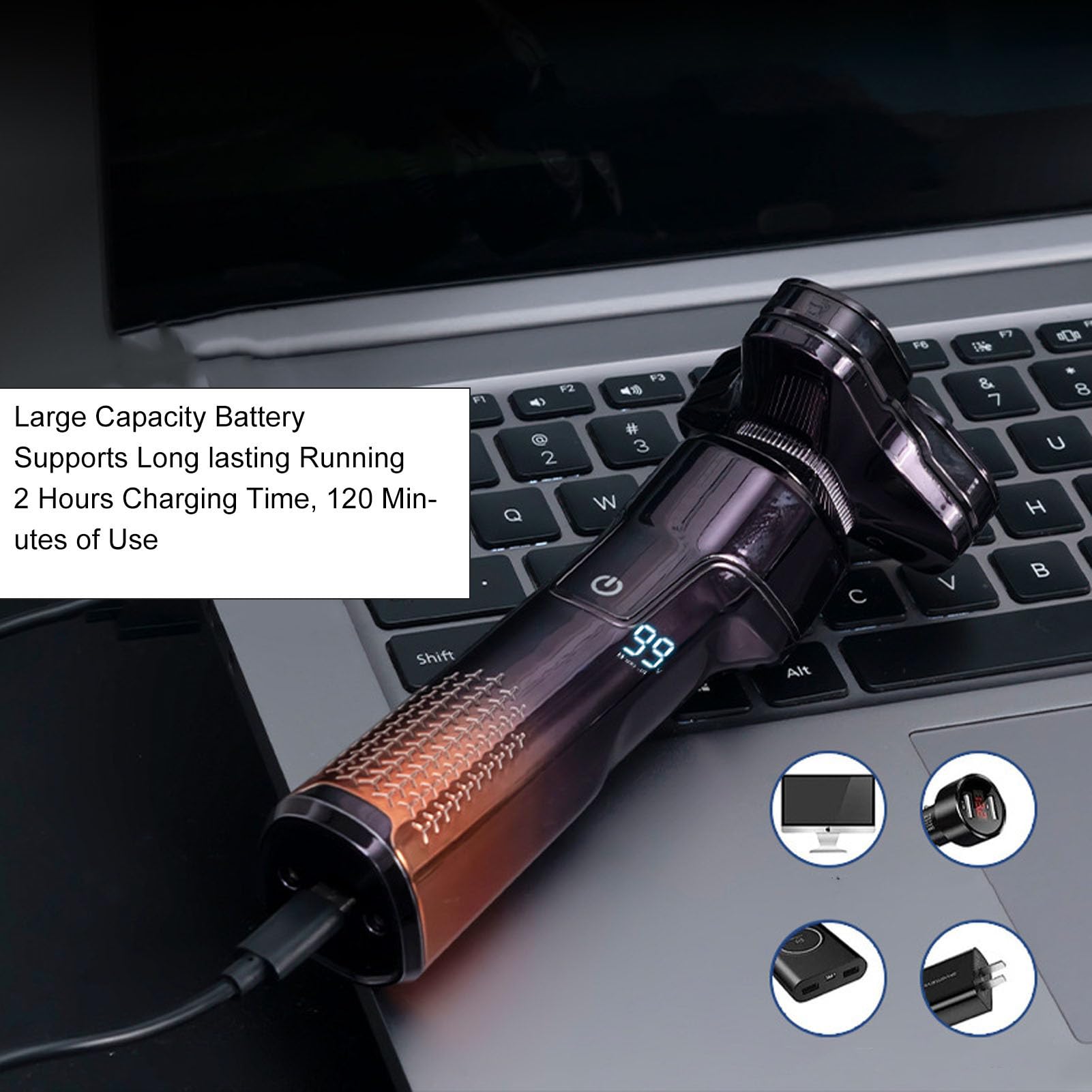 Regolabarba Elettrico 3D Tagliacapelli Ricaricabile per Uso Domestico Batteria Agli Ioni di Litio 800 MAh a Secco e Umido