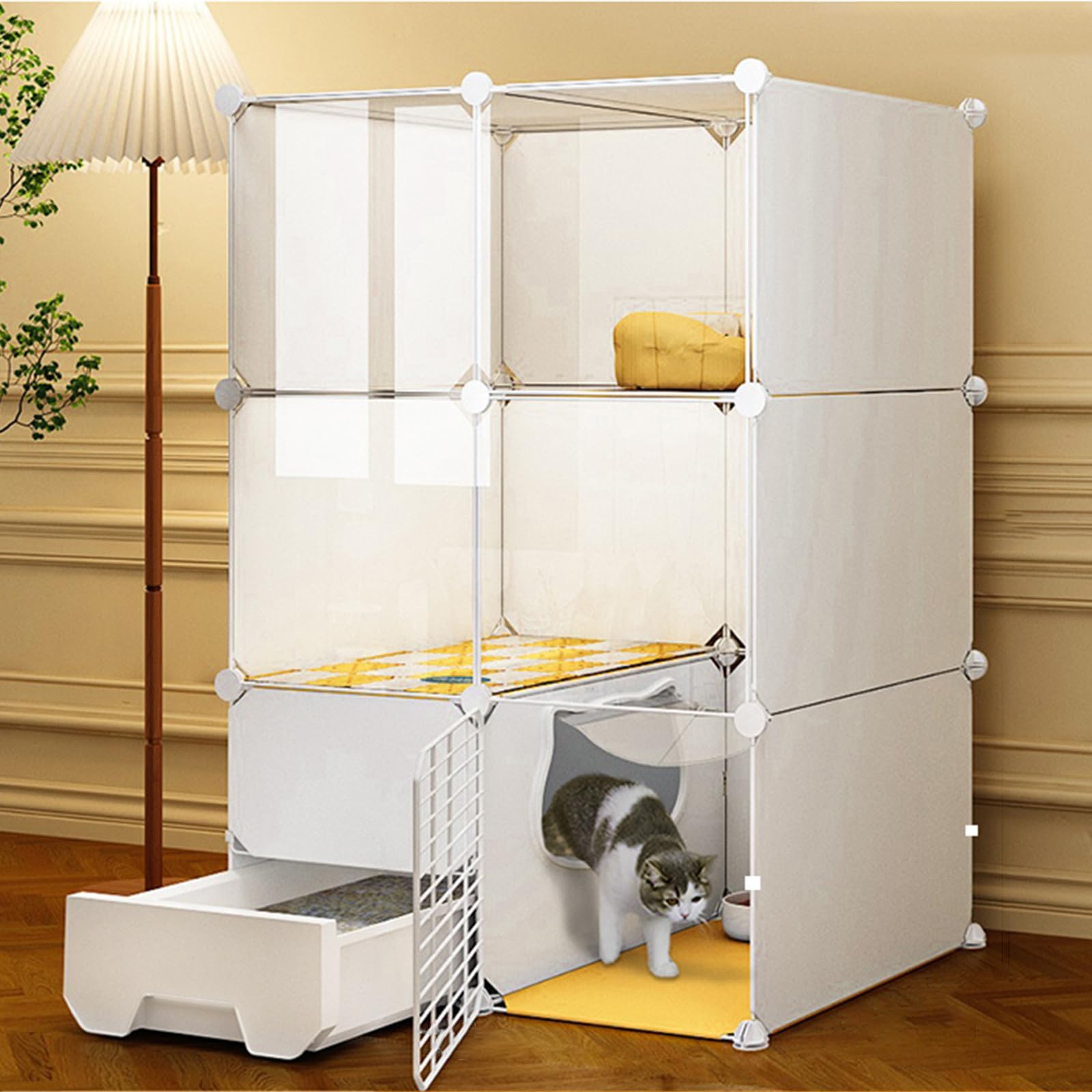 Gabbia per gatti da interni ed esterni con lettiera, struttura in filo portatile, ideale per 1-4 gatti, dimensioni perfette per giocare e riposare