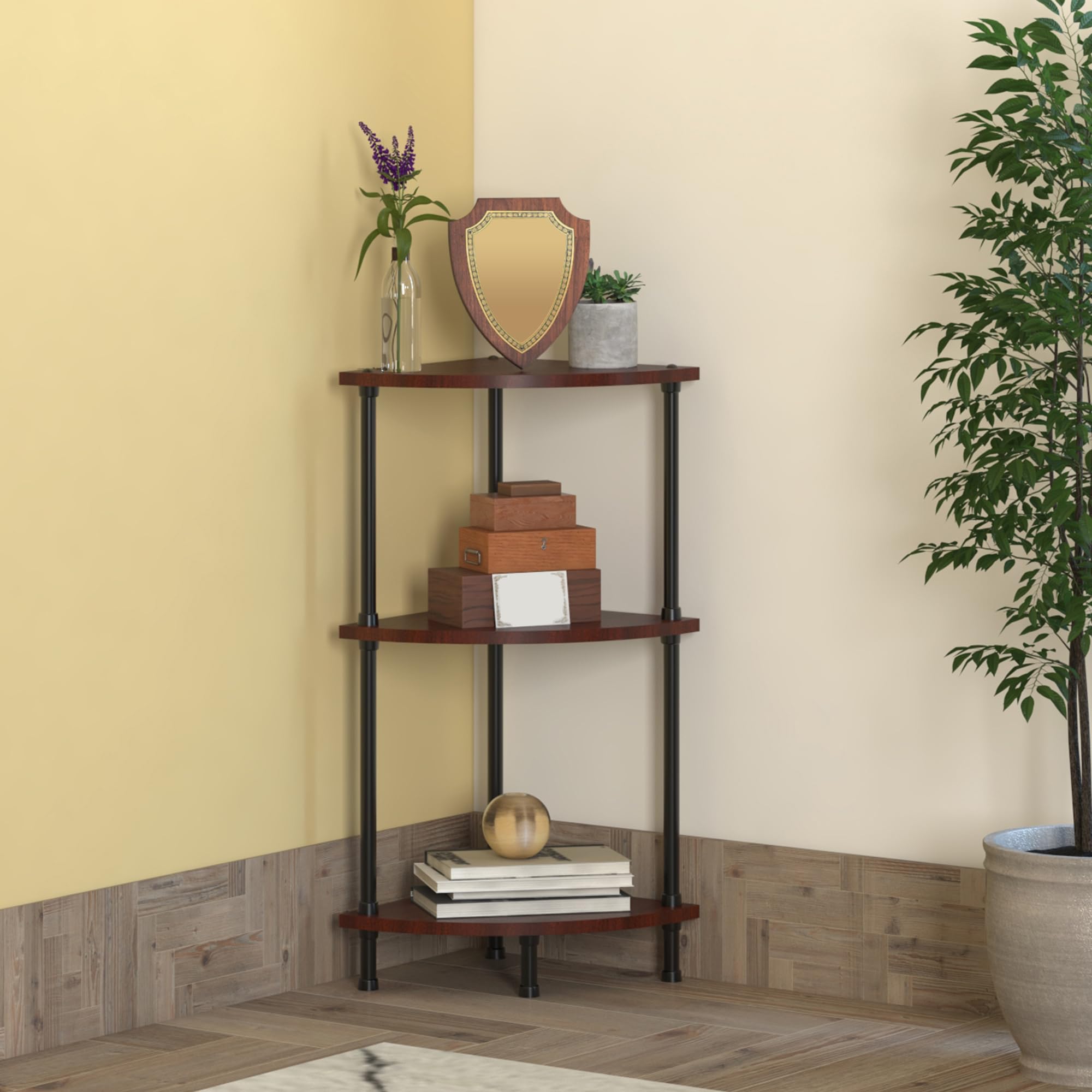 TABLE MAGIC Jazz Corner Rack Multipurpose Corner Rack Organizer Stand for Home Shelfs Wood Steel (Mahogany, 3 Tier)-picture-23