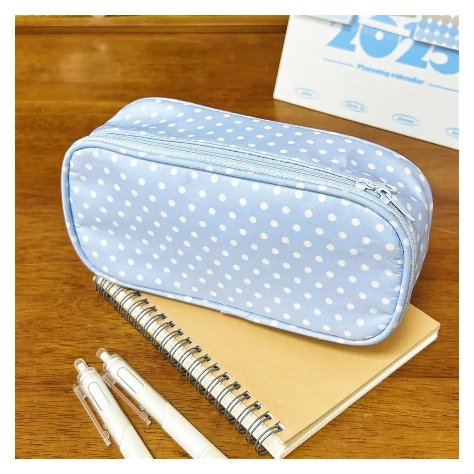 Astuccio for l'ufficio scolastico | A pois blu, ampia apertura, grande capacità, organizer for cancelleria