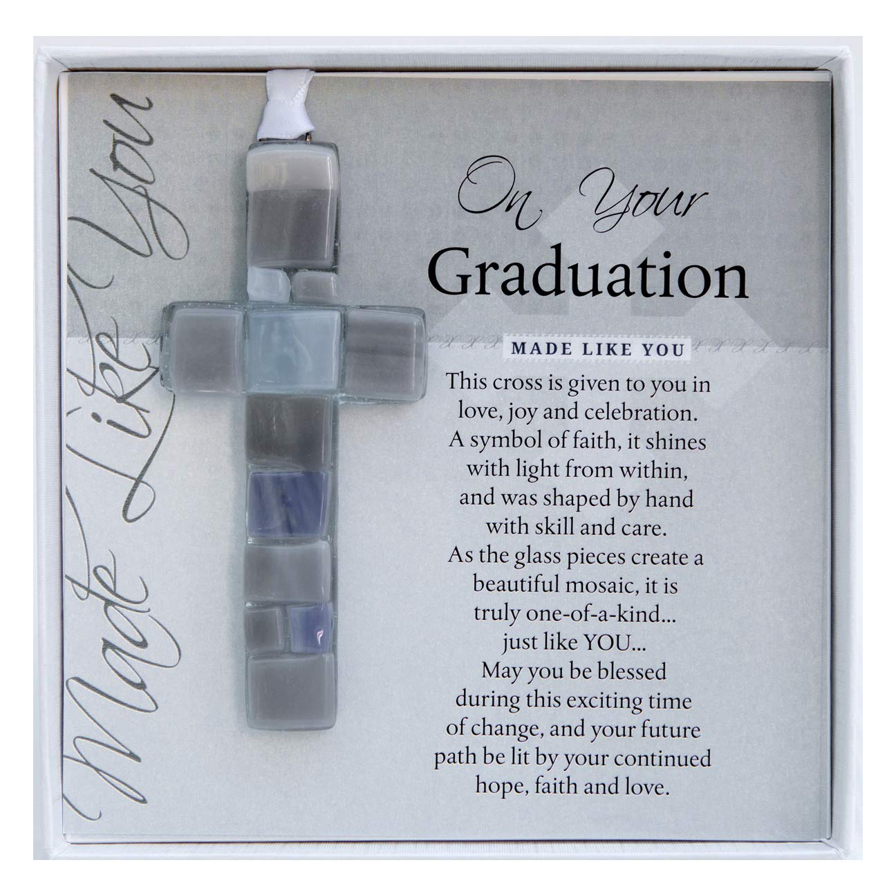 Christian Graduation Gift- Gray Mosaic Cross with Sentiment - Gift for High School or College Graduates- Inspirational Graduation Gift - Handmade in USA
