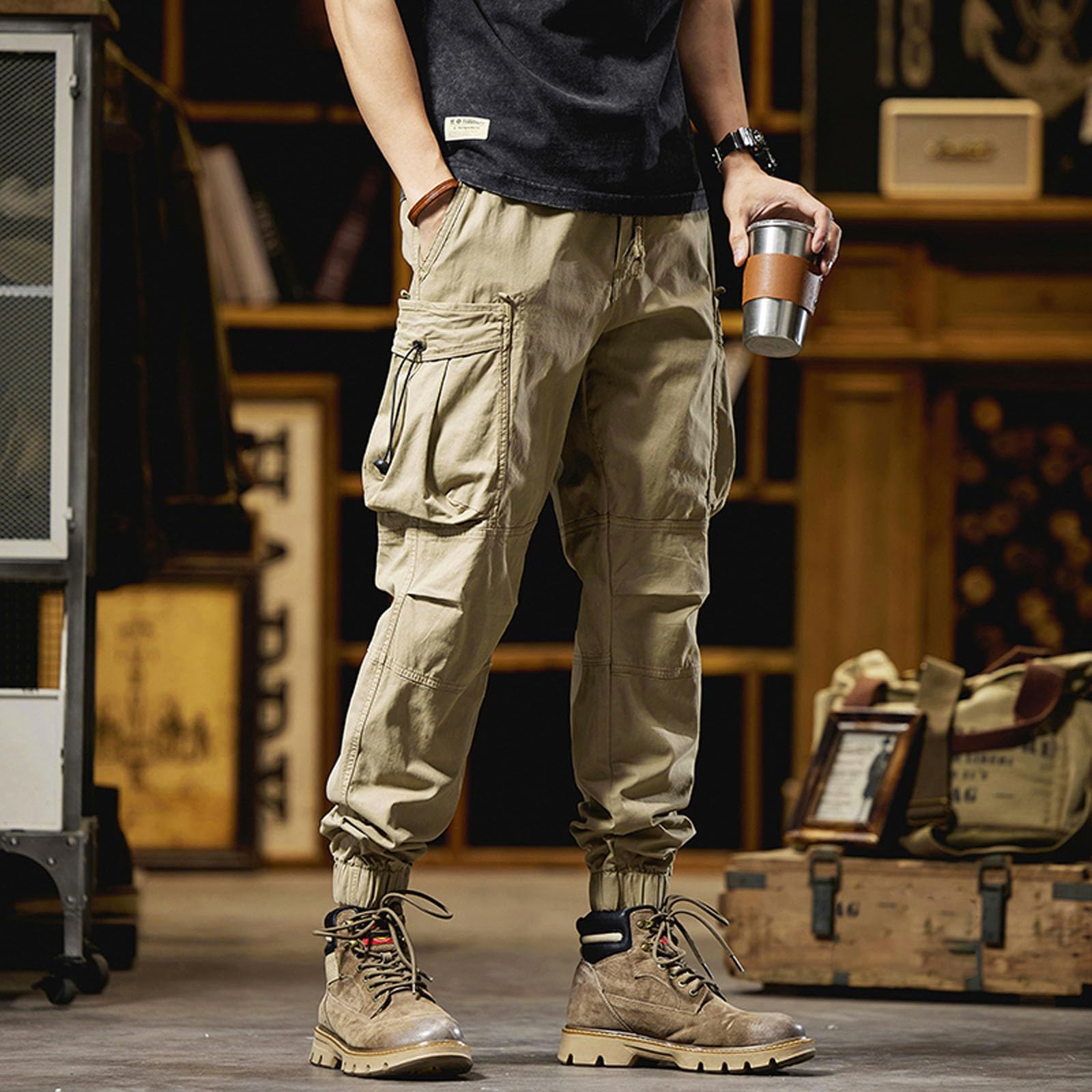 Pantaloni da lavoro da uomo, per il tempo libero, casual, da jogging, per il tempo libero, con tasche con cerniera, pantaloni da spiaggia, pantaloni da jogging, pantaloni estivi leggeri