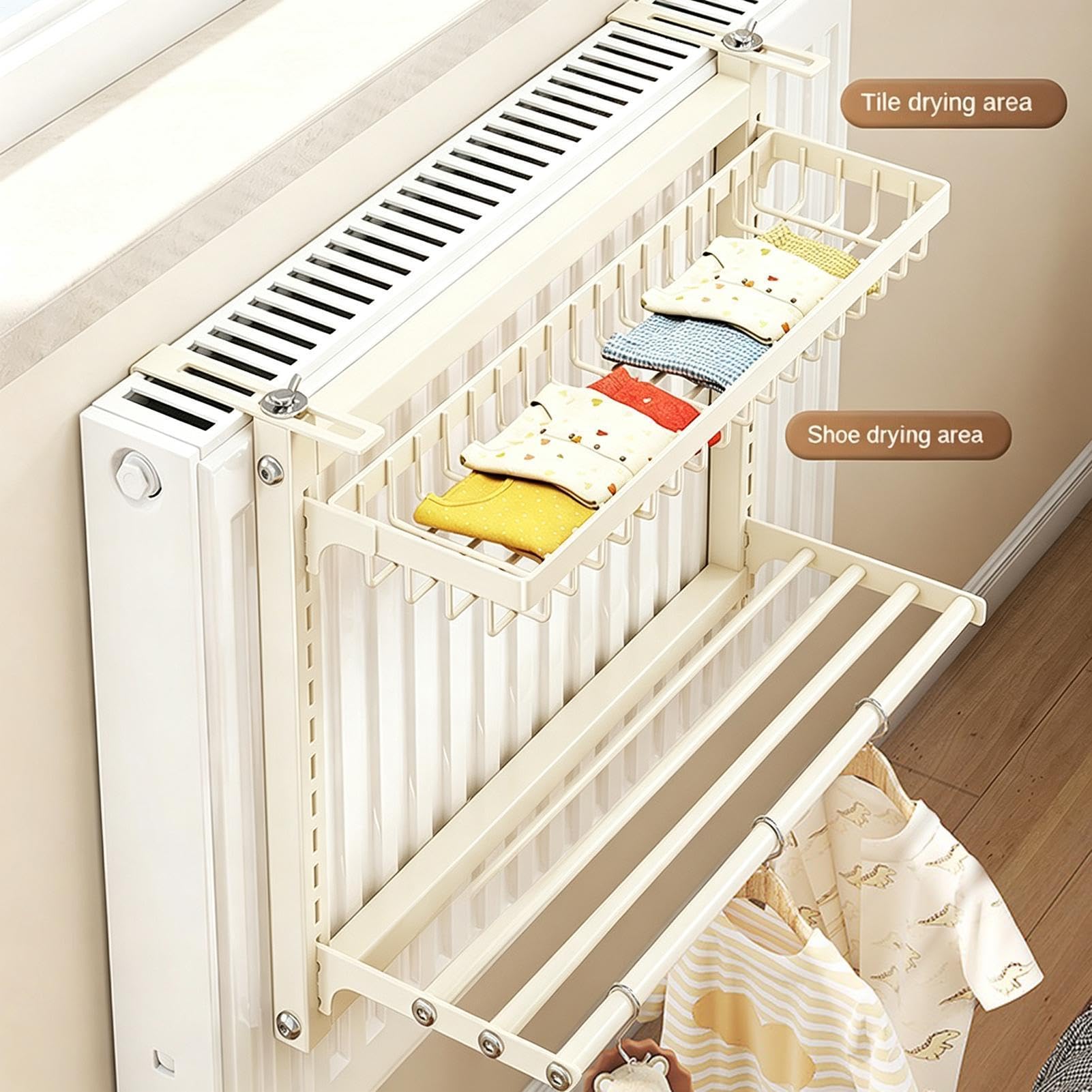 Colgador de Ropa para radiador Sin Taladro Doble Capa de Acero al Carbono | Secador de abrigos de interior para Calcetines, Ropa, Zapatos, Guantes, Muñecos, Baño, Hogar, Apartamento, Cocina