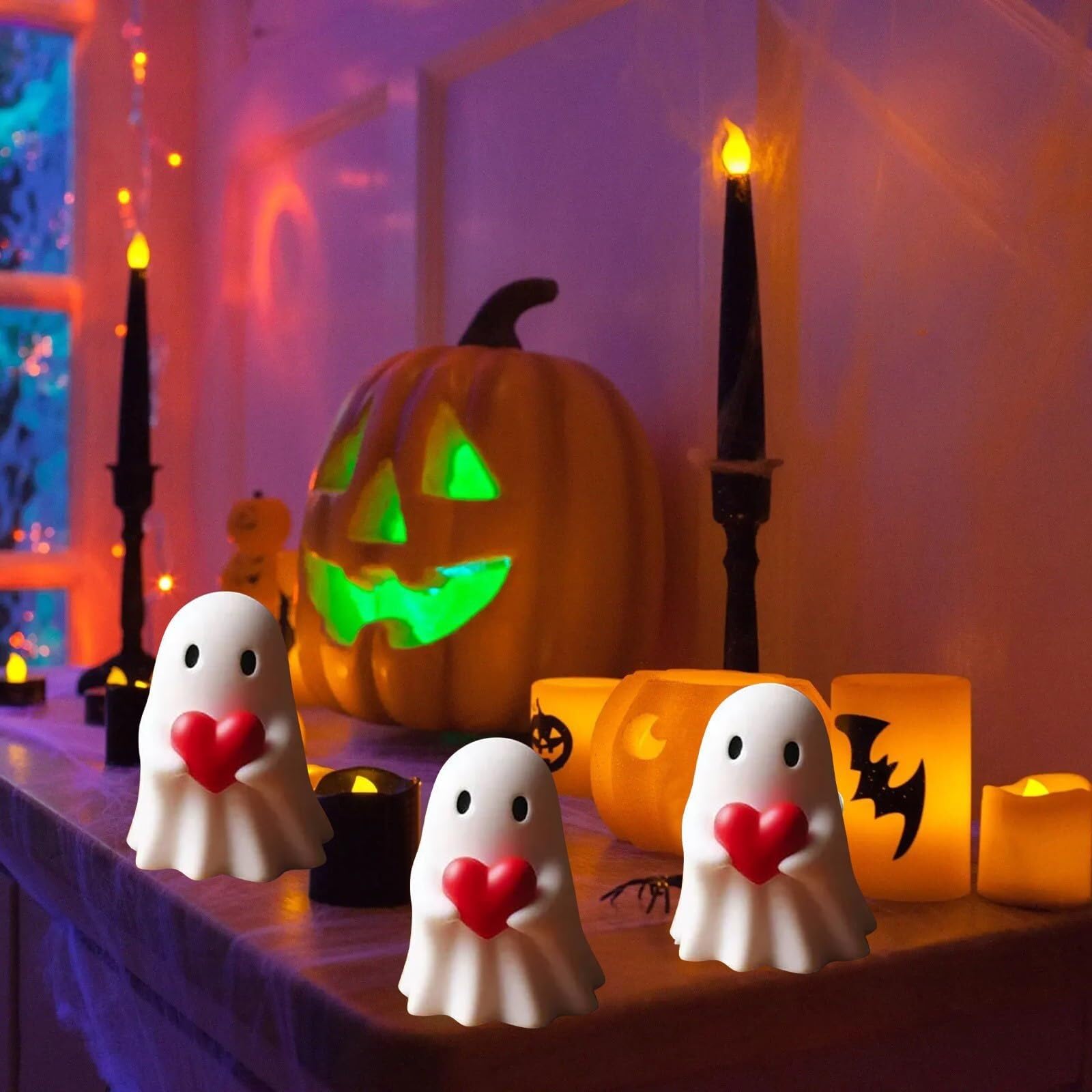 Fantasmi Zucche Risina 18 Statuette Fantasma Halloween Che Si Illuminano Al Buio - Mini Decorazioni In Resina Per Giardino, Vaso, Casa Decorazioni Giardino Halloween